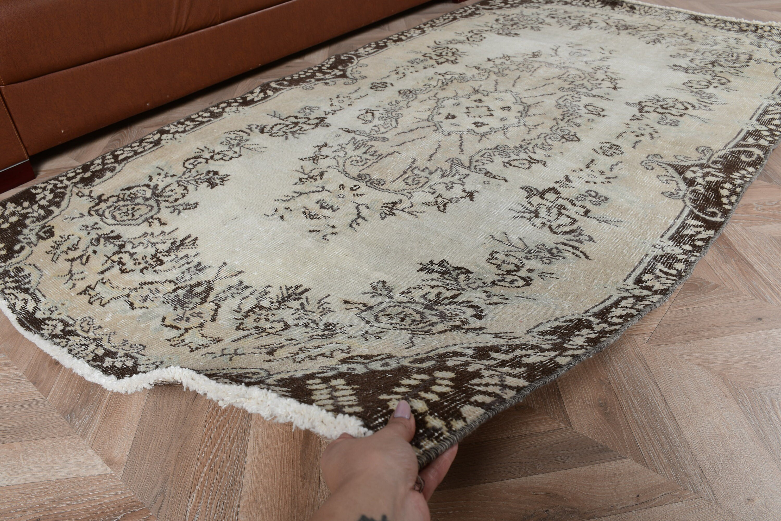 Alan Halıları, Türk Halıları, Anadolu Halıları, Ev Dekorasyonu Halıları, 4x7,1 ft Alan Halıları, Vintage Halılar, Oturma Odası Halısı, Bej Ev Dekorasyonu Halısı