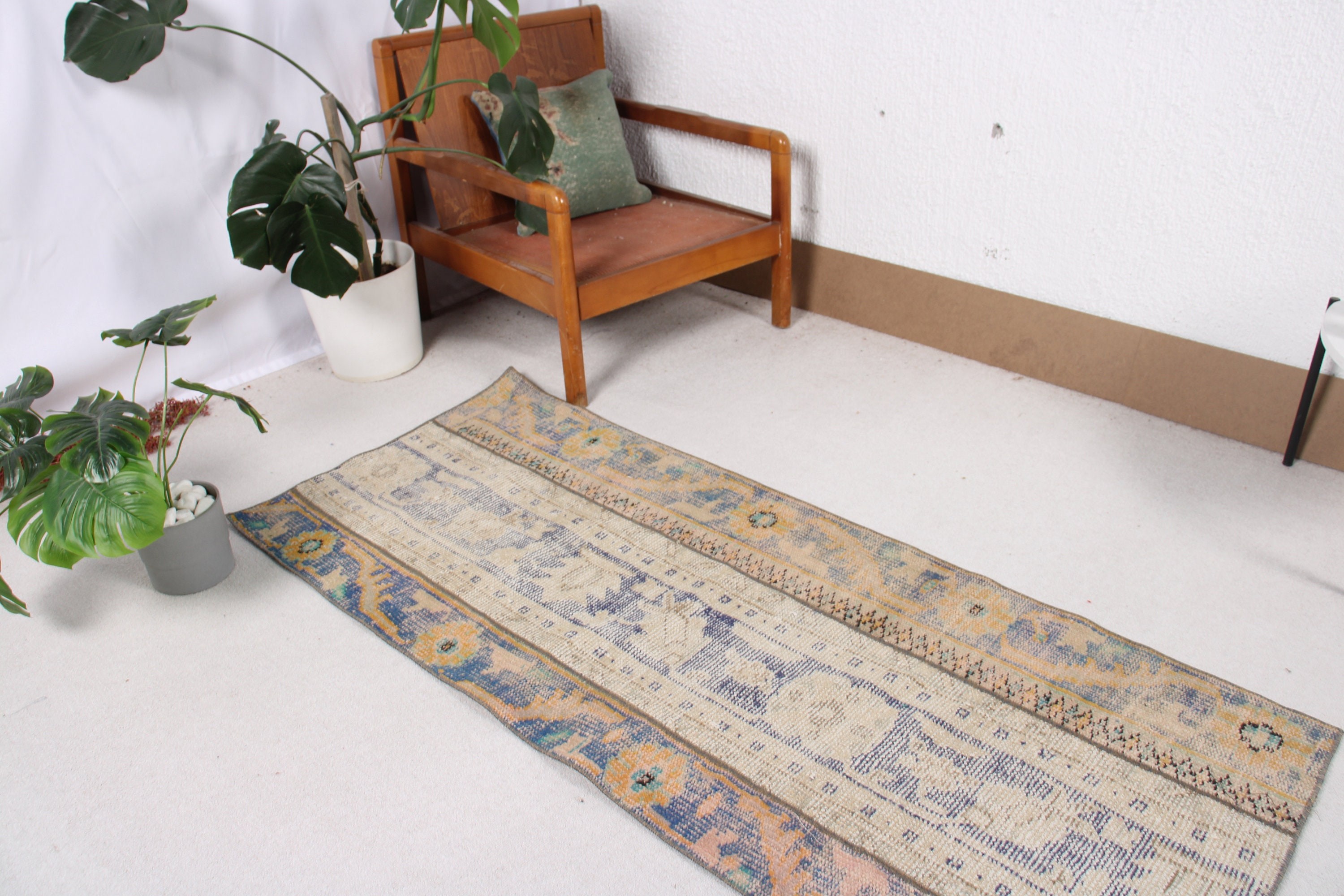 Bohem Halı, El Dokuma Halılar, Boho Halı, Mavi El Dokuma Halılar, Mutfak Halıları, 2.5x5.9 ft Küçük Halılar, Vintage Halı, Türk Halıları, Paspas Halısı