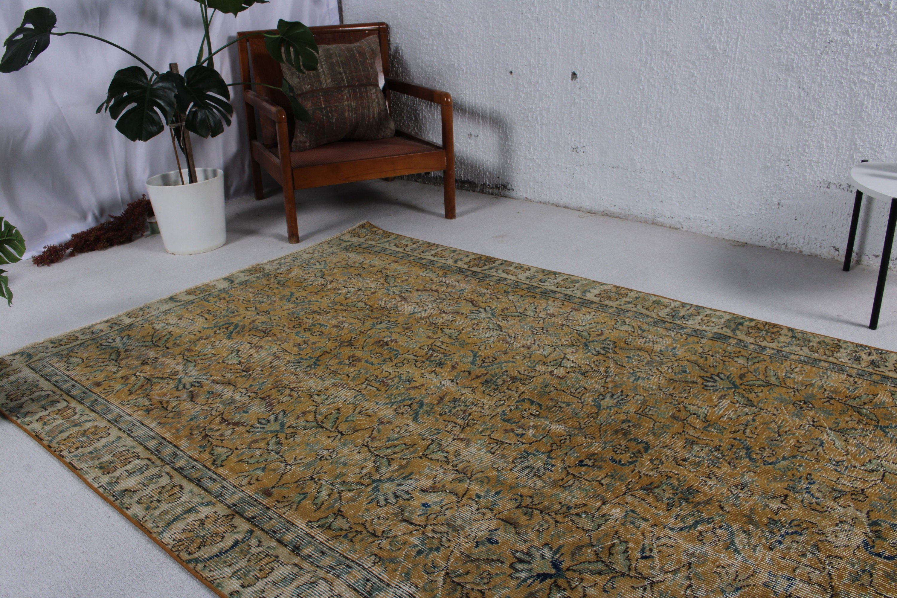 Vintage Dekor Halıları, Turuncu El Dokuma Halı, Vintage Halılar, Türk Halısı, Salon Halısı, Nötr Halı, Yatak Odası Halısı, Oryantal Halı, 5x8,6 ft Büyük Halılar