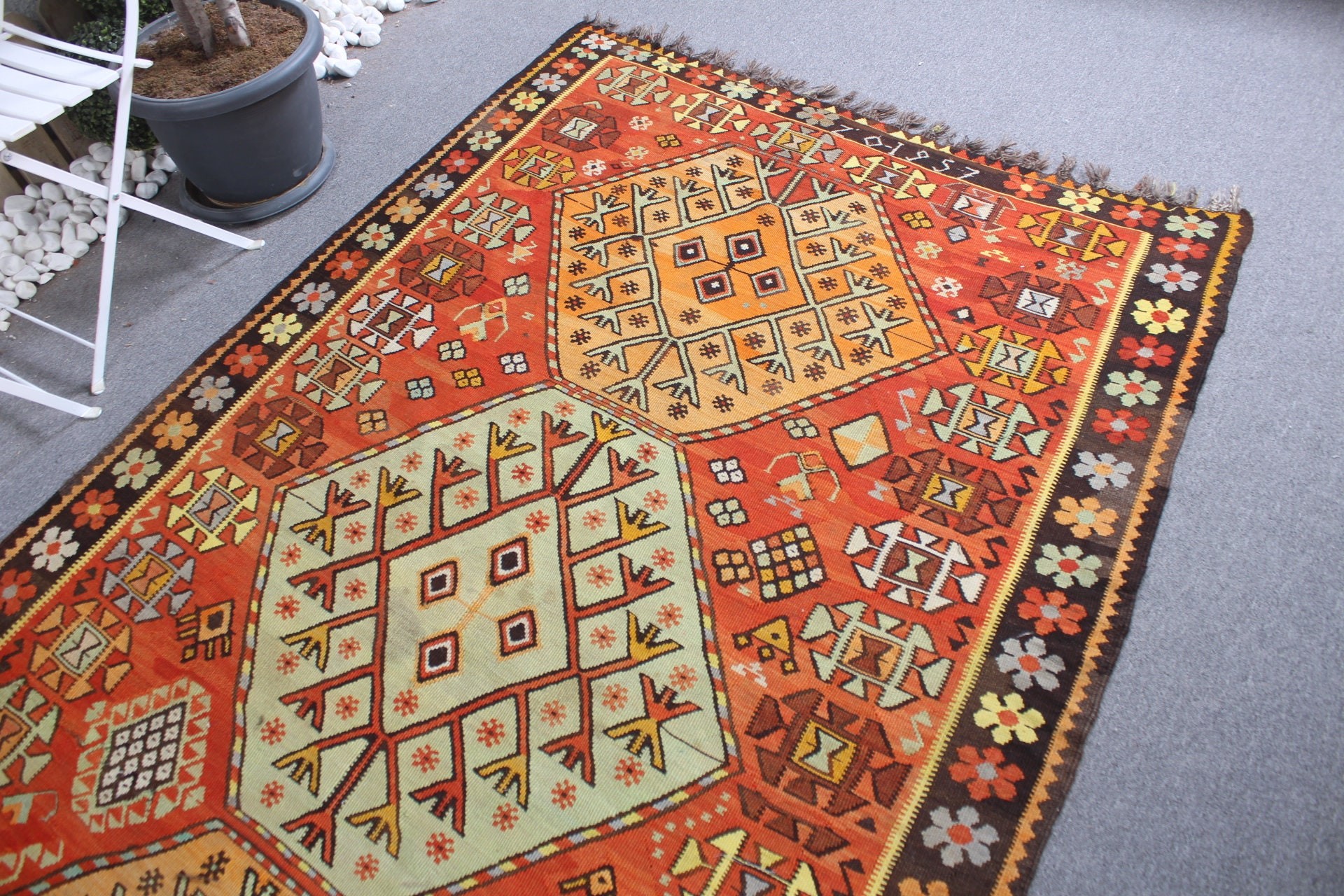 Oryantal Halı, Turuncu 5x12 ft Büyük Halı, Kilim, Yer Halısı, Vintage Halı, Salon Halısı, Eskitilmiş Halılar, Yatak Odası Halısı, Türk Halısı