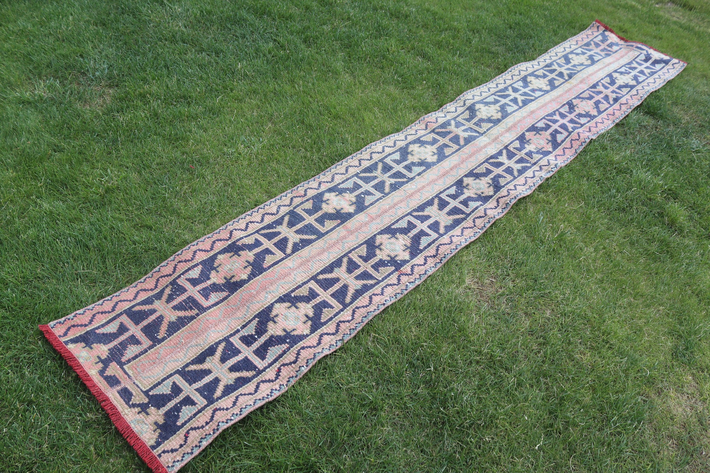 Long Runner Rug, Turkish Rugs, Vintage Rug, Kitchen Rug, Aztec Rug, Blue Boho Rug, Geometric Rug, 1.7x10.5 ft Runner Rug, Anatolian Rugs