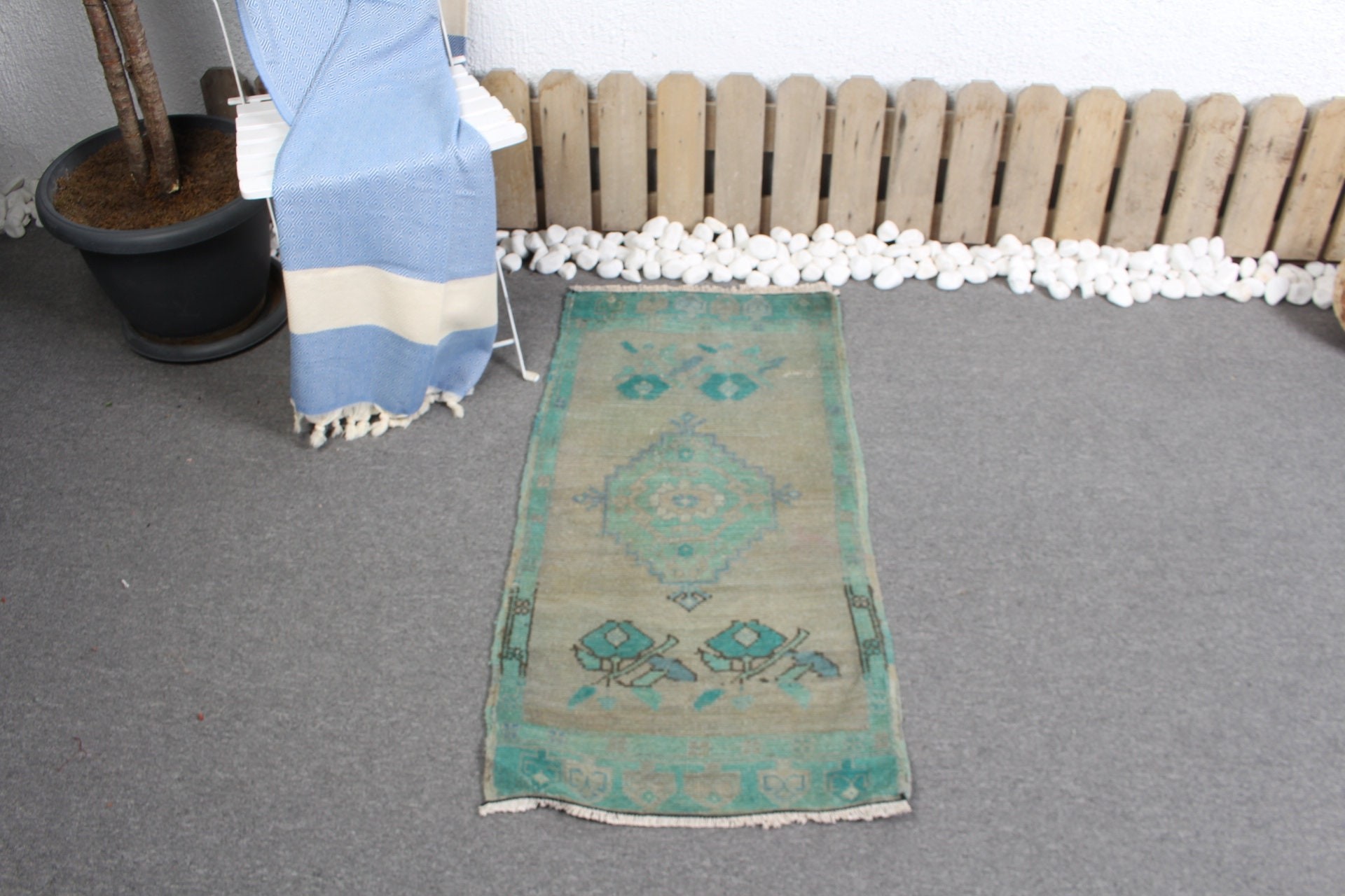 1.7x3.4 ft Küçük Halı, Anadolu Halısı, Paspas Halısı, Antika Halı, Yatak Odası Halısı, Yeşil Oushak Halıları, Vintage Halı, Yer Halıları, Türk Halıları