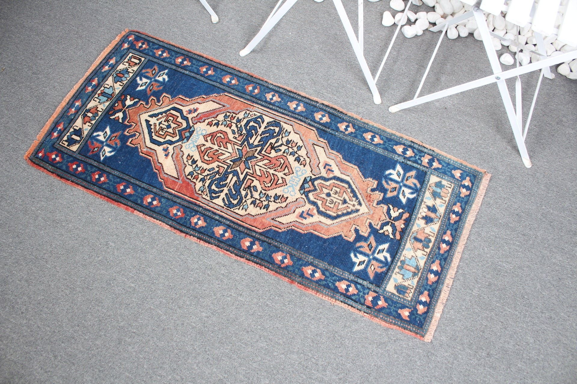 Bath Rug, Art Rug, Rugs for Car Mat, 1.7x3.8 ft Small Rug, Blue Moroccan Rug, Entry Rug, Vintage Rug, Turkish Rugs, Cool Rugs