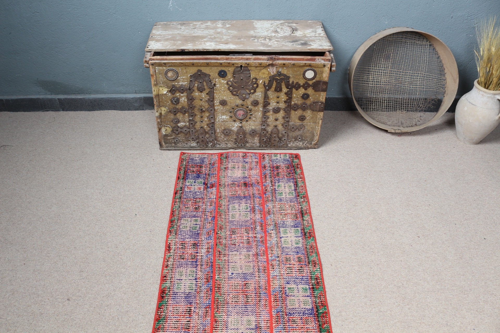 Ofis Halısı, Türk Halısı, Vintage Halılar, Banyo Halıları, Mavi 1.9x4.2 ft Küçük Halılar, Giriş Halısı, Mutfak Halısı, Yün Halılar