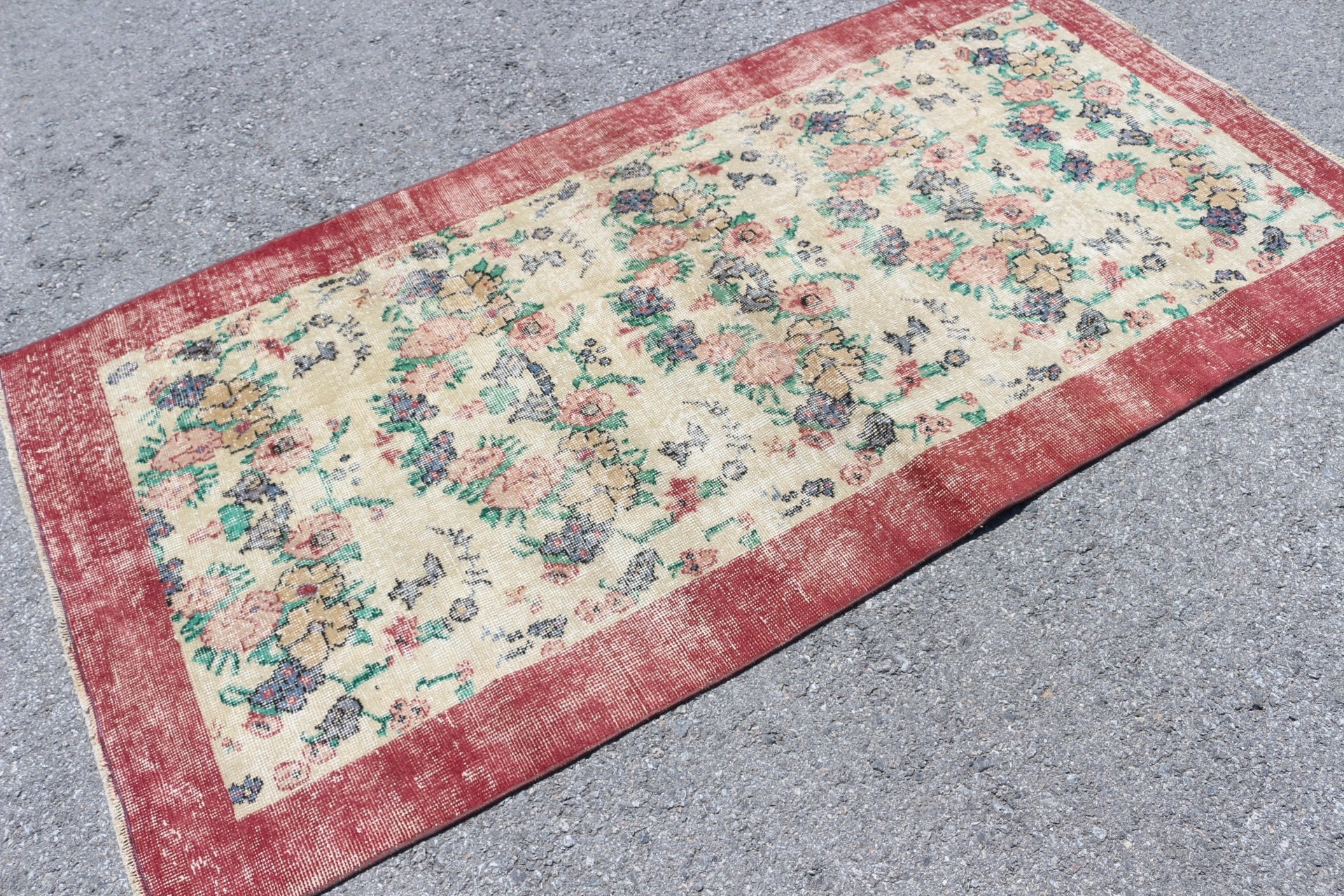 Floor Rug, Red Cool Rugs, Rugs for Dining Room, Turkish Rug, Kitchen Rug, Vintage Rug, Nursery Rug, 3.7x7.2 ft Area Rug, Decorative Rug