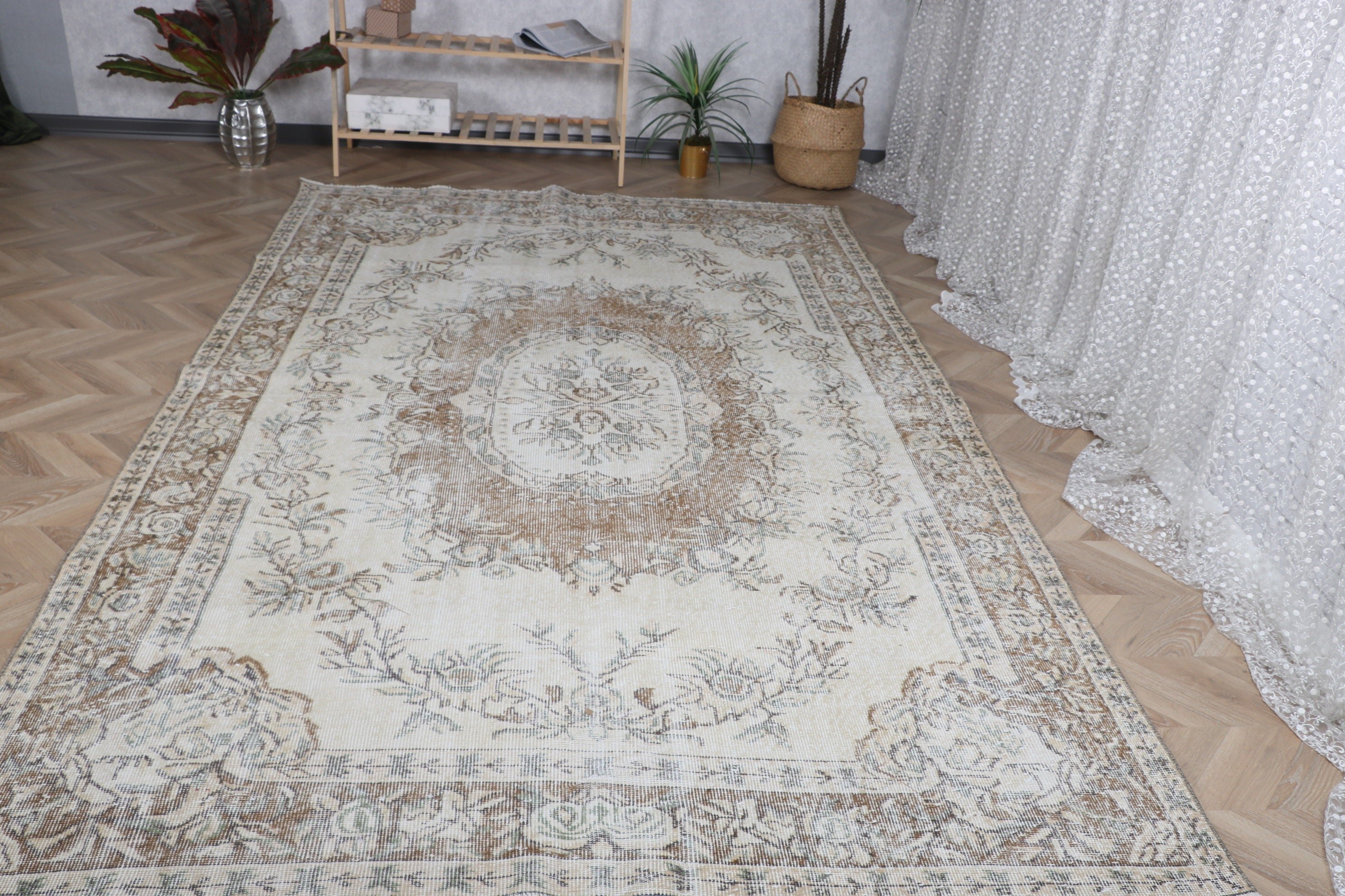 6.1x10.3 ft Large Rugs, White Floor Rug, Vintage Rug, Oriental Rugs, Luxury Rug, Salon Rugs, Home Decor Rug, Turkish Rugs, Living Room Rug