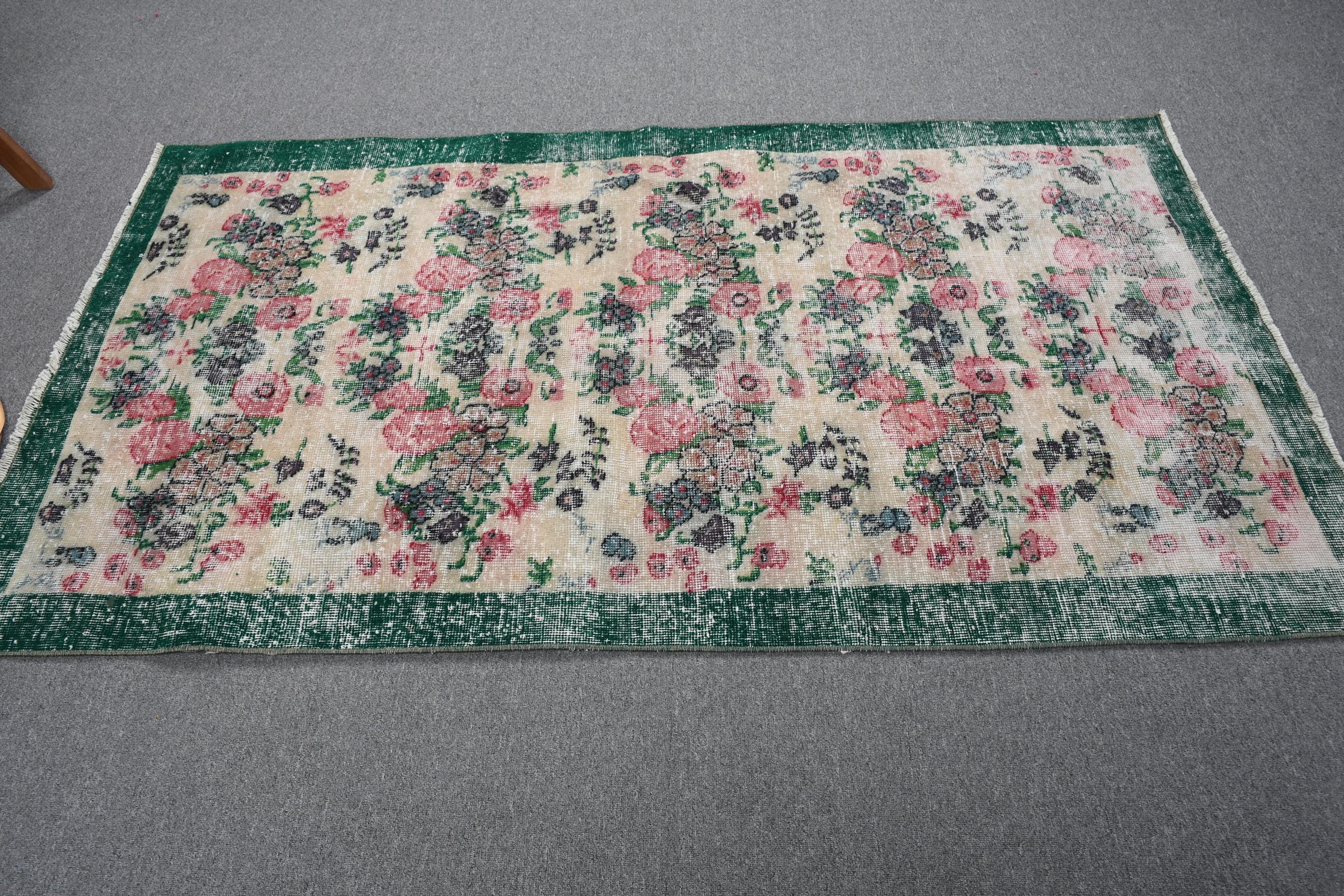 Turkish Rug, Entry Rugs, Designer Rugs, 3.7x6.4 ft Accent Rugs, Green Home Decor Rugs, Floor Rug, Vintage Rug, Kitchen Rug