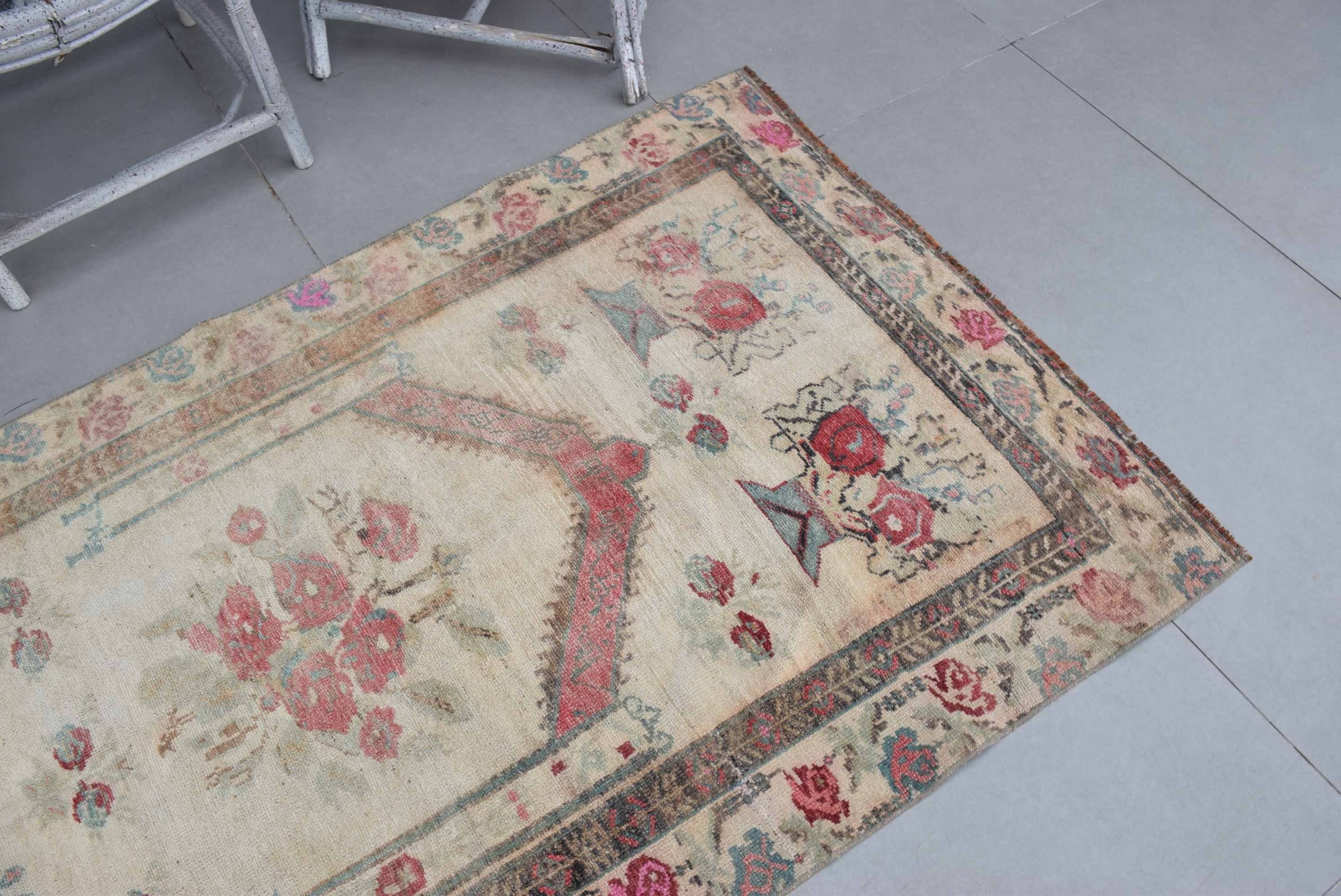 Home Decor Rug, Kitchen Rug, Rugs for Bedroom, Turkish Rugs, Entry Rugs, Beige Oriental Rug, Wool Rugs, Vintage Rug, 3.4x6.1 ft Accent Rug