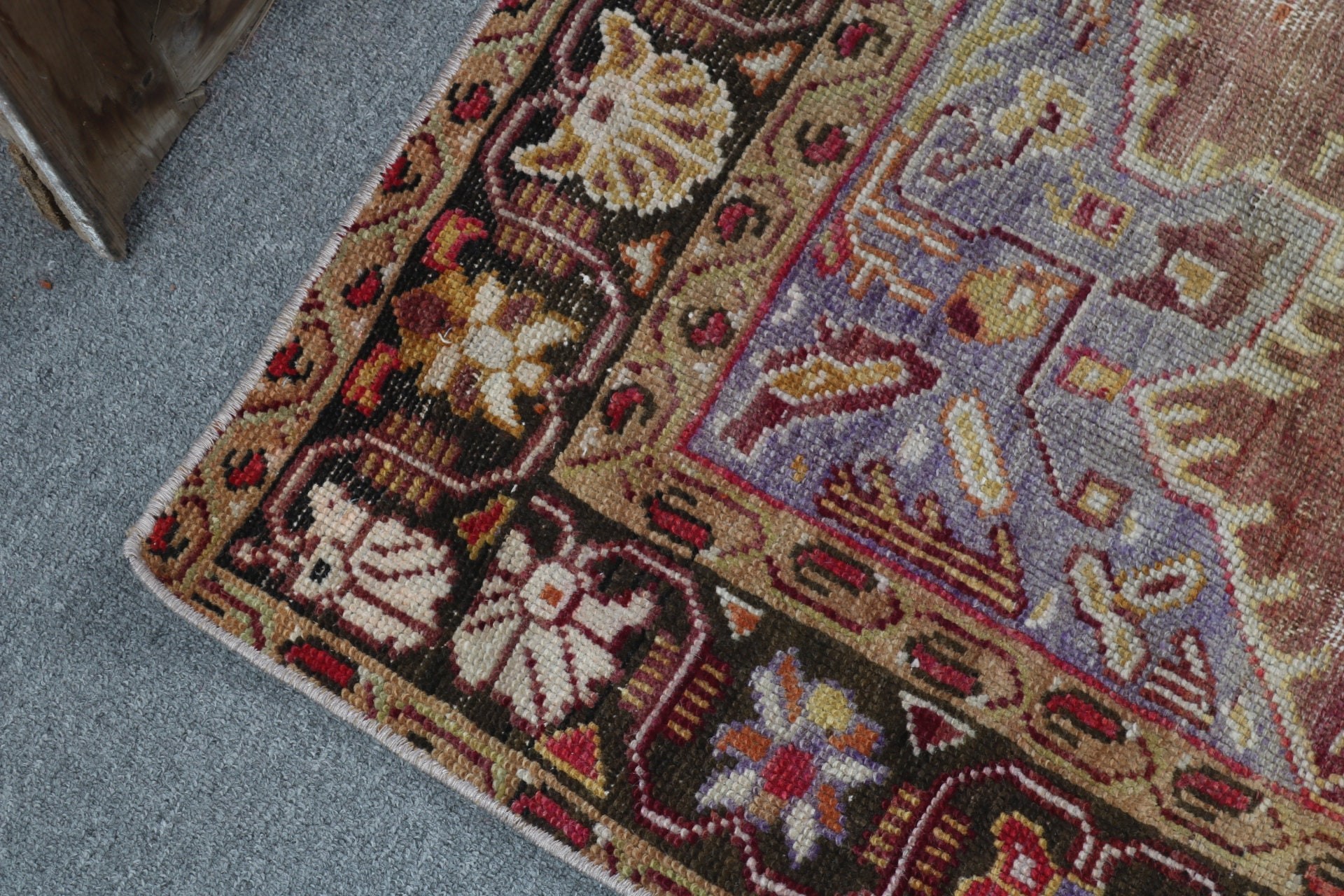 Vintage Halı, Türk Halısı, Mutfak Halısı, Boho Halısı, Mor 2x3,4 ft Küçük Halılar, Antika Halılar, Küçük Vintage Halılar, Giriş Halıları