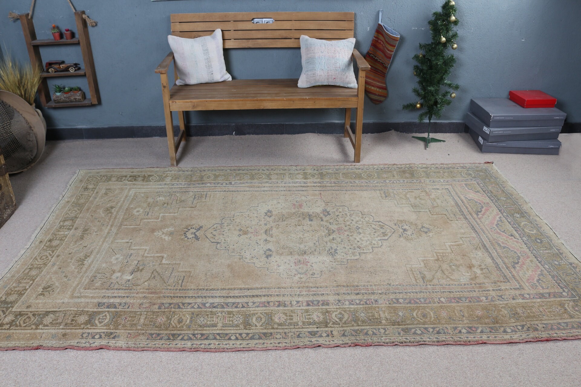 Salon Halısı, 5.2x8.9 ft Büyük Halılar, Yemek Odası Halısı, Mutfak Halıları, Özel Halılar, Vintage Halı, Bej Fas Halısı, Türk Halıları