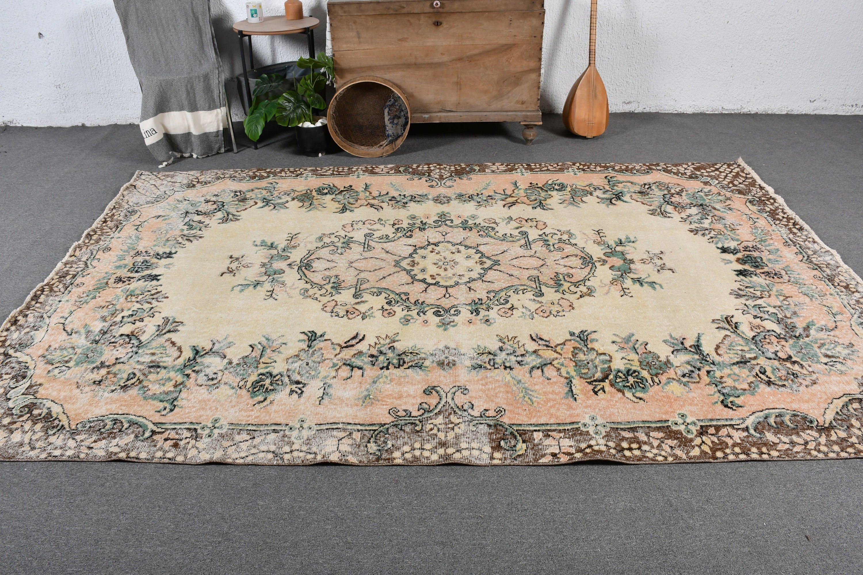 Turkish Rug, Vintage Rug, 6.2x9.6 ft Large Rugs, Floor Rug, Beige Floor Rug, Living Room Rug, Moroccan Rugs, Rugs for Salon, Bedroom Rug