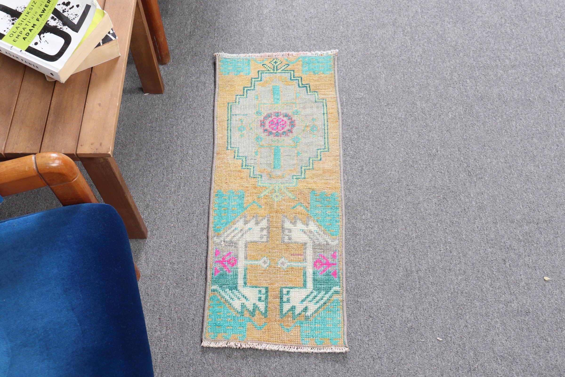 Vintage Rug, 1x2.5 ft Small Rugs, Entry Rug, Cool Rug, Yellow Anatolian Rug, Hand Woven Rugs, Wall Hanging Rug, Turkish Rug, Anatolian Rugs