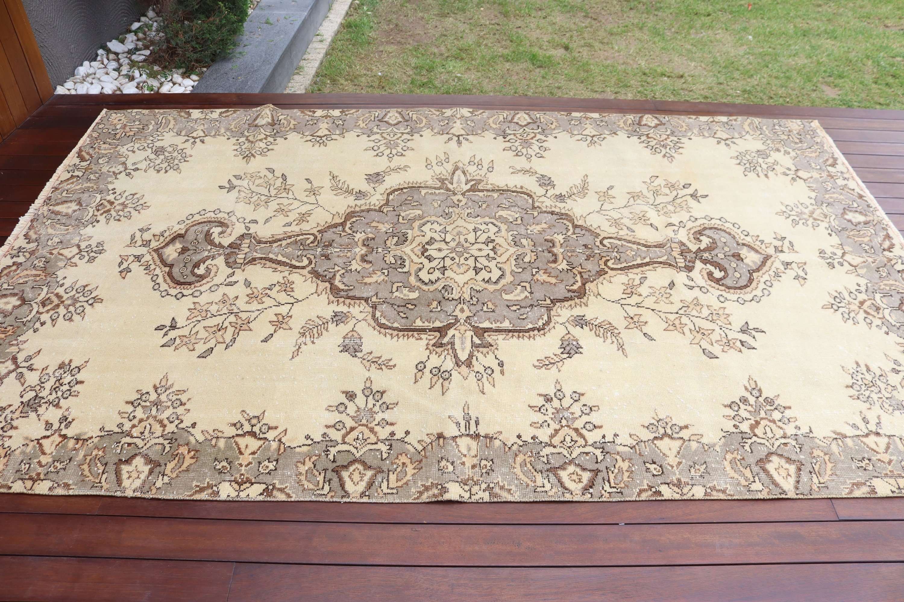 Büyük Vintage Halı, Ev Dekorasyonu Halıları, Türk Halıları, Bej Antika Halılar, Büyük Oushak Halıları, 5.4x8.8 ft Büyük Halı, Vintage Halılar