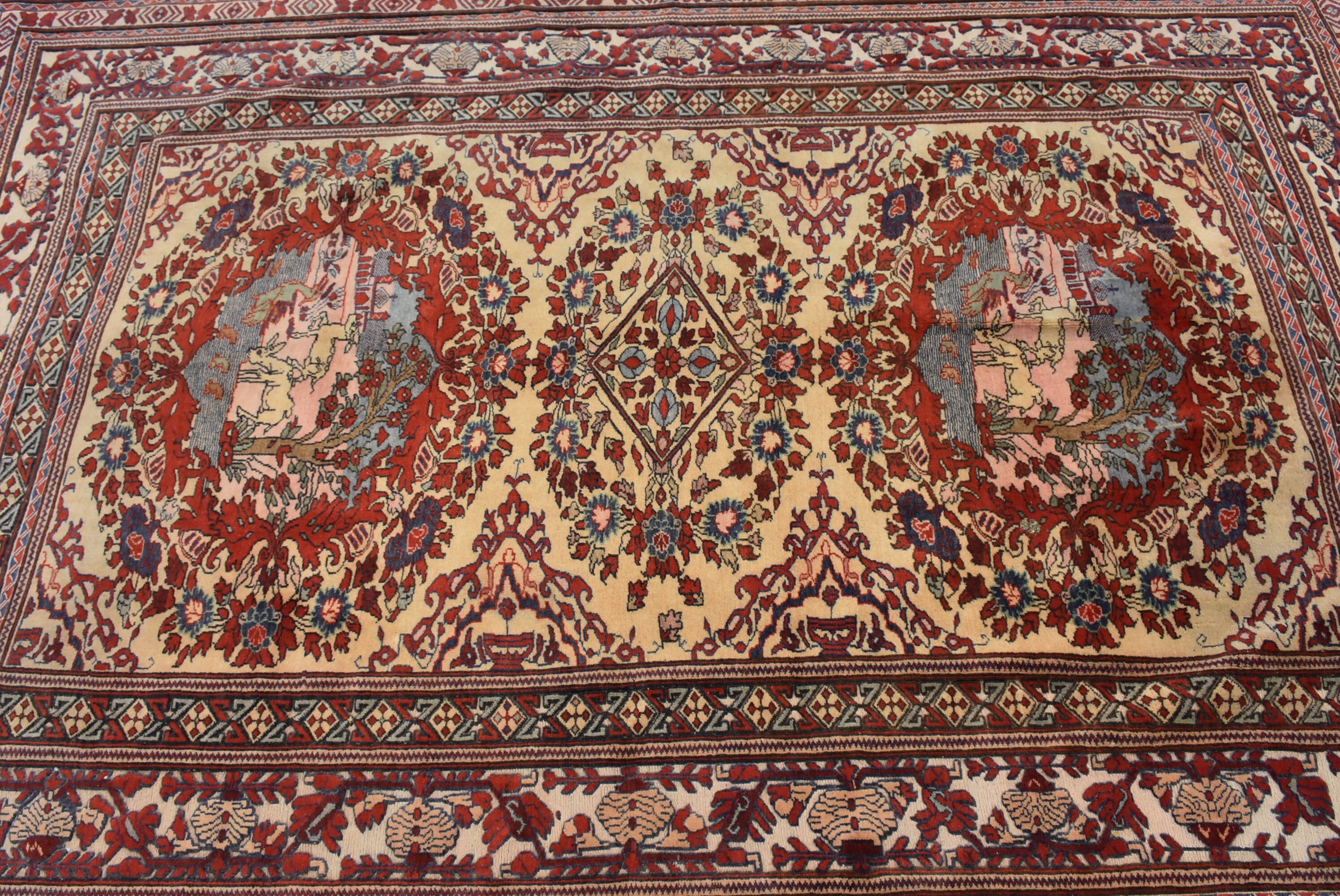 6.7x9 ft Büyük Halı, Türk Halısı, Vintage Halı, Yün Halılar, Eklektik Halı, Kırmızı Yatak Odası Halıları, Yemek Odası Halısı, Yatak Odası Halısı, Salon Halıları