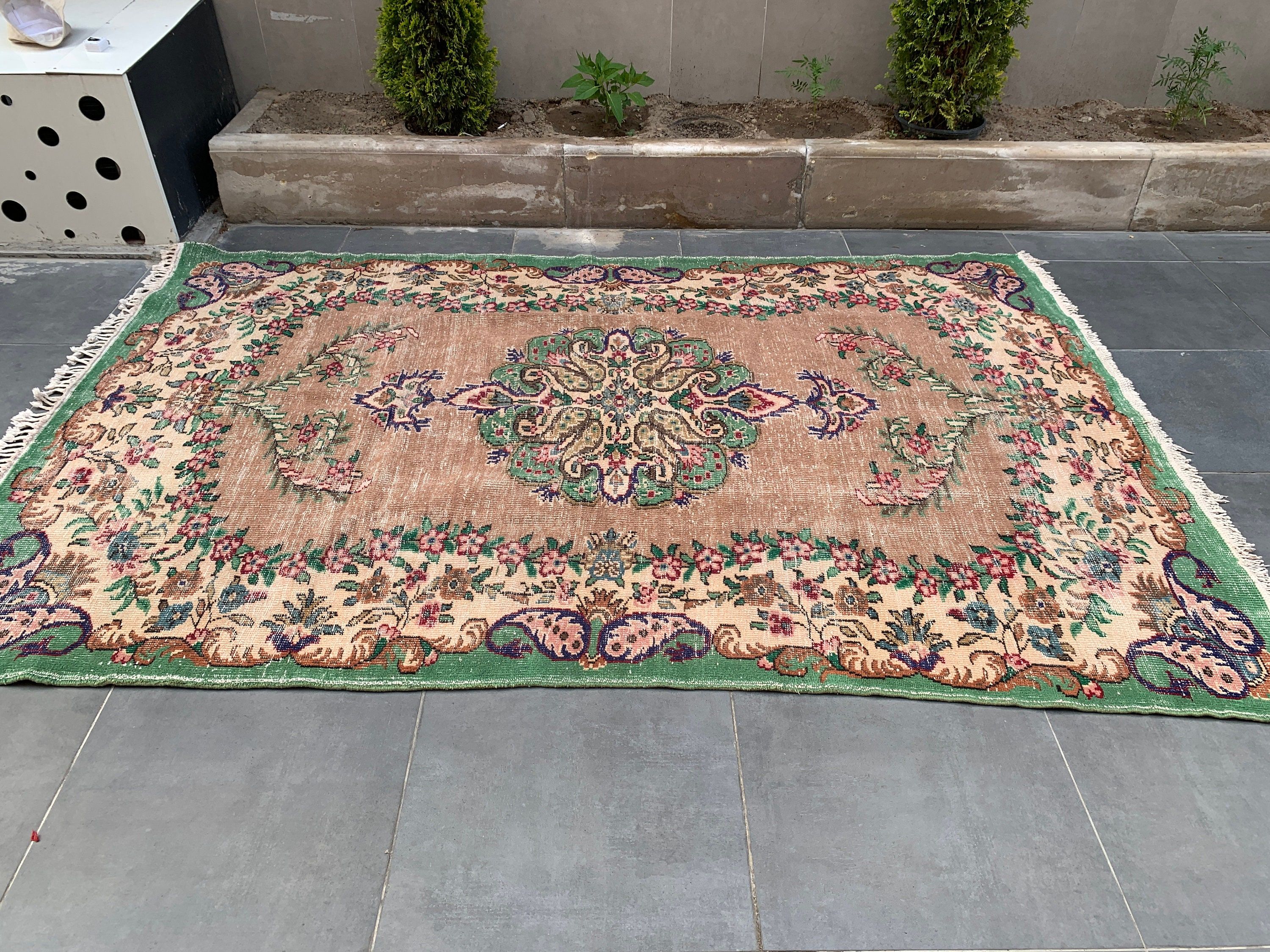 Mutfak Halıları, Vintage Halı, Türk Halısı, Bej Anadolu Halısı, Yemek Odası Halıları, 6.5x9.5 ft Büyük Halı, Salon Halısı, Oryantal Halı, Parlak Halılar