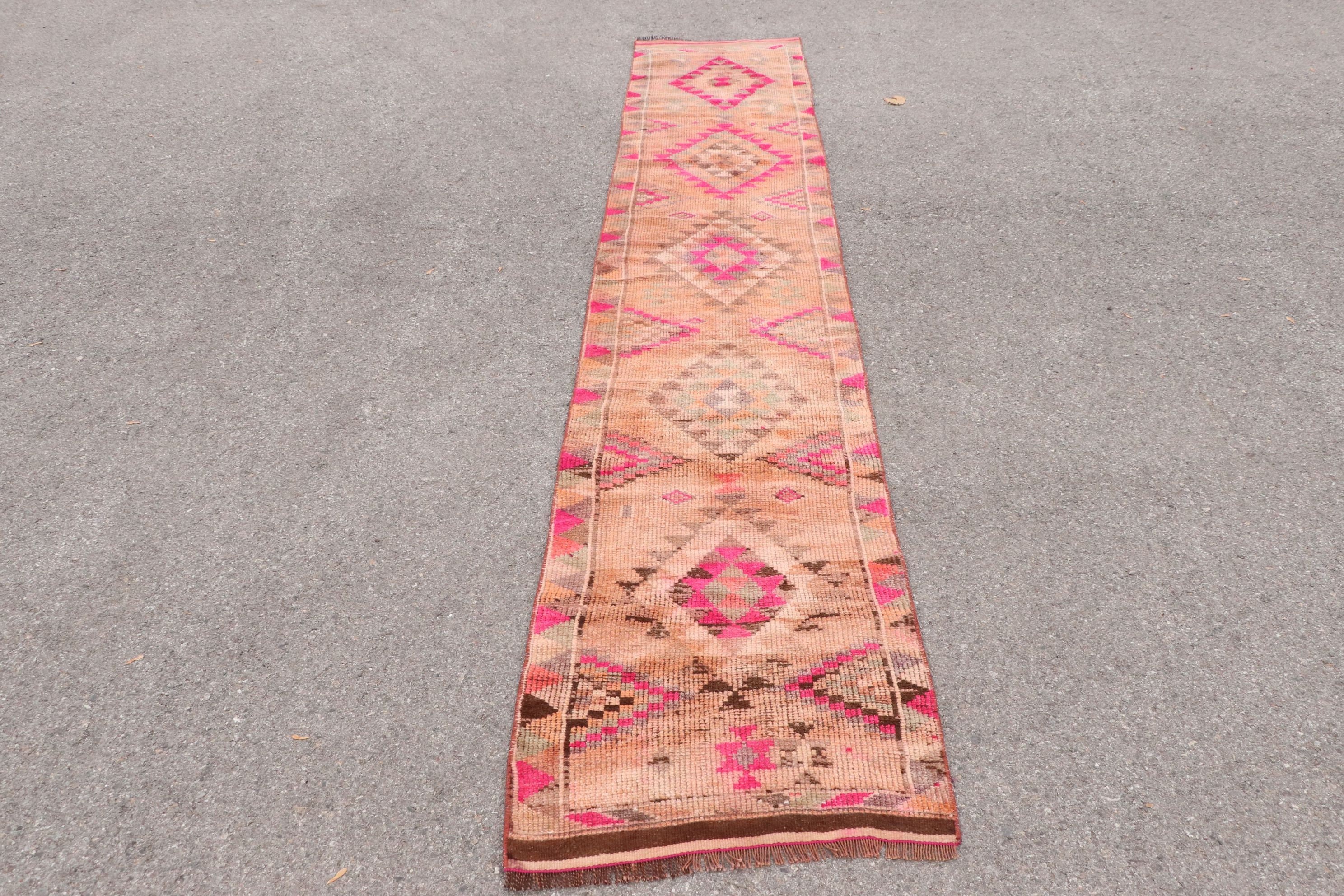 Turkish Rug, Oriental Rugs, Vintage Rugs, Brown  2.3x12.8 ft Runner Rugs, Anatolian Rugs, Corridor Rug, Rugs for Kitchen