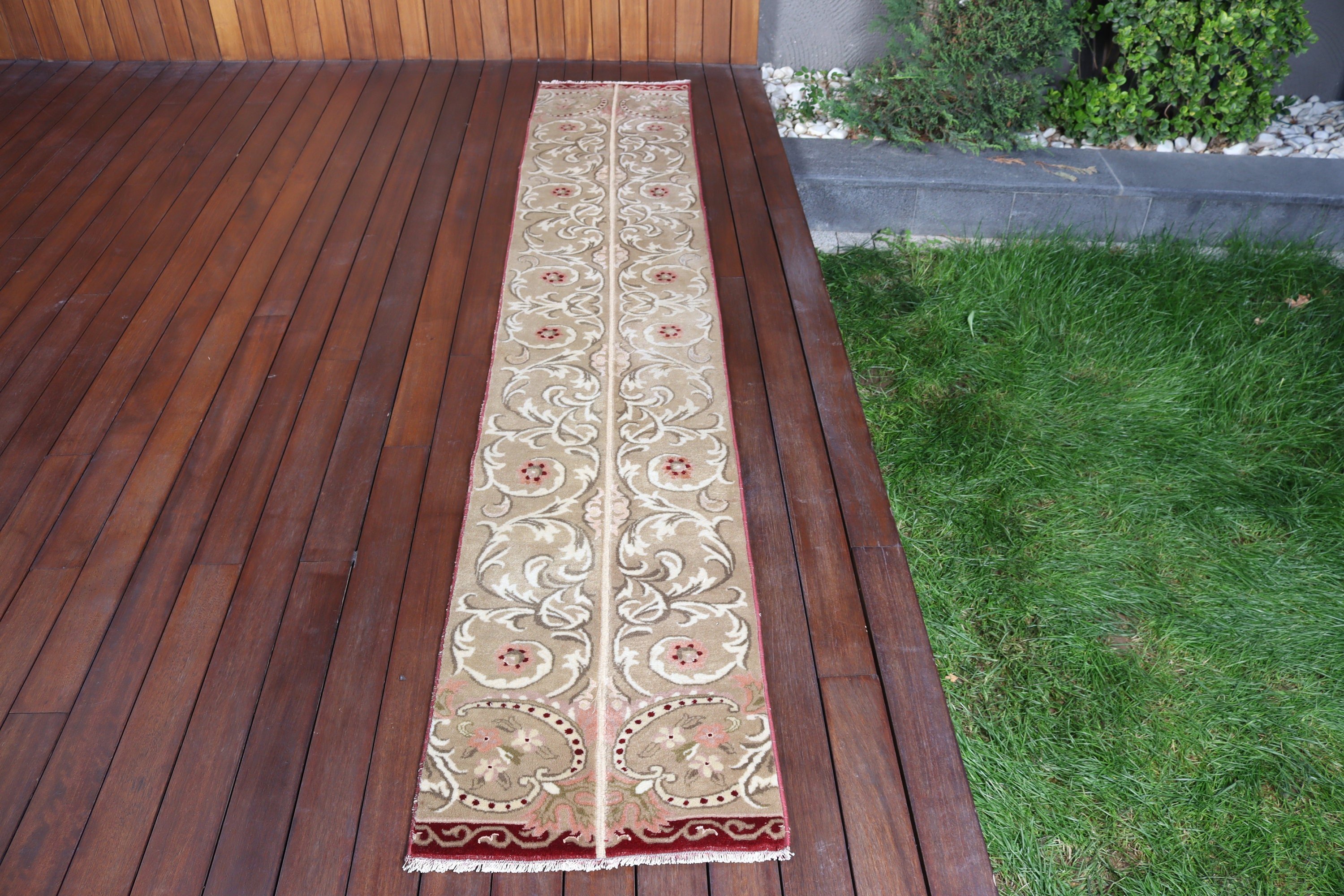 Kahverengi Açıklama Halıları, Vintage Yolluk Halısı, 1.6x9 ft Yolluk Halıları, Vintage Halı, Antika Halı, Mutfak Halıları, Türk Halısı, El Dokuma Halı