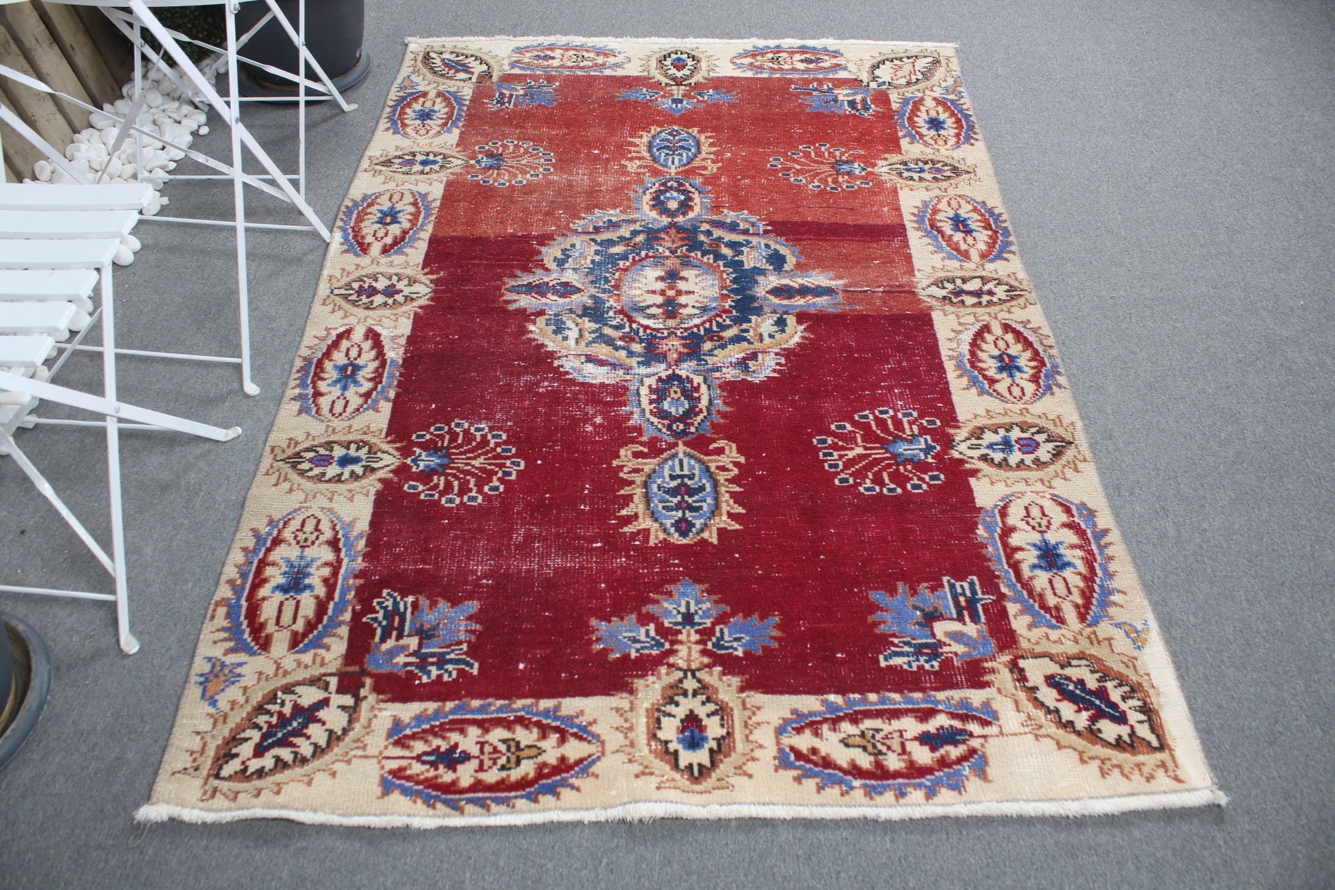 Turkish Rug, Red Moroccan Rugs, Nursery Rugs, Vintage Rugs, Anatolian Rug, Natural Rugs, 4.4x6.6 ft Area Rug, Dining Room Rug