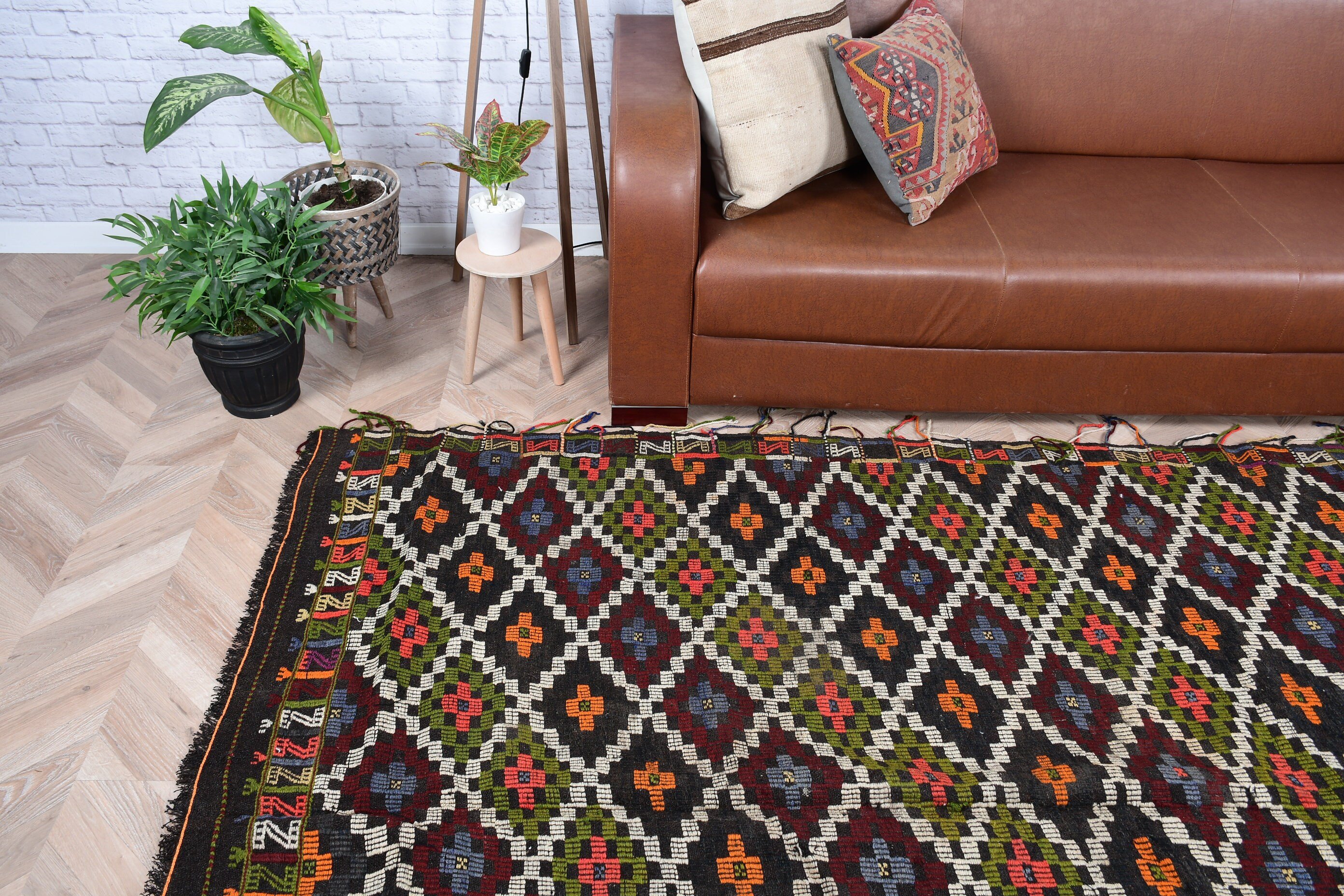 Kilim, Yemek Odası Halıları, Vintage Halı, Anadolu Halısı, Siyah Soğuk Halılar, Soğuk Halı, Türk Halısı, Göçebe Halısı, 5,7x7,4 ft Büyük Halı, Yatak Odası Halısı