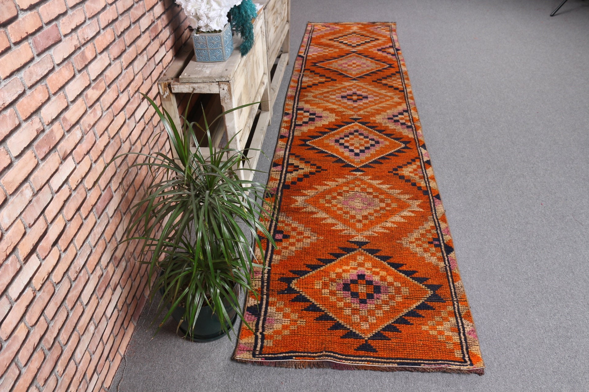 Bedroom Rug, Handmade Rugs, Orange Moroccan Rug, Stair Rug, Kitchen Rug, Vintage Rugs, Anatolian Rugs, 2.4x10.2 ft Runner Rugs, Turkish Rug