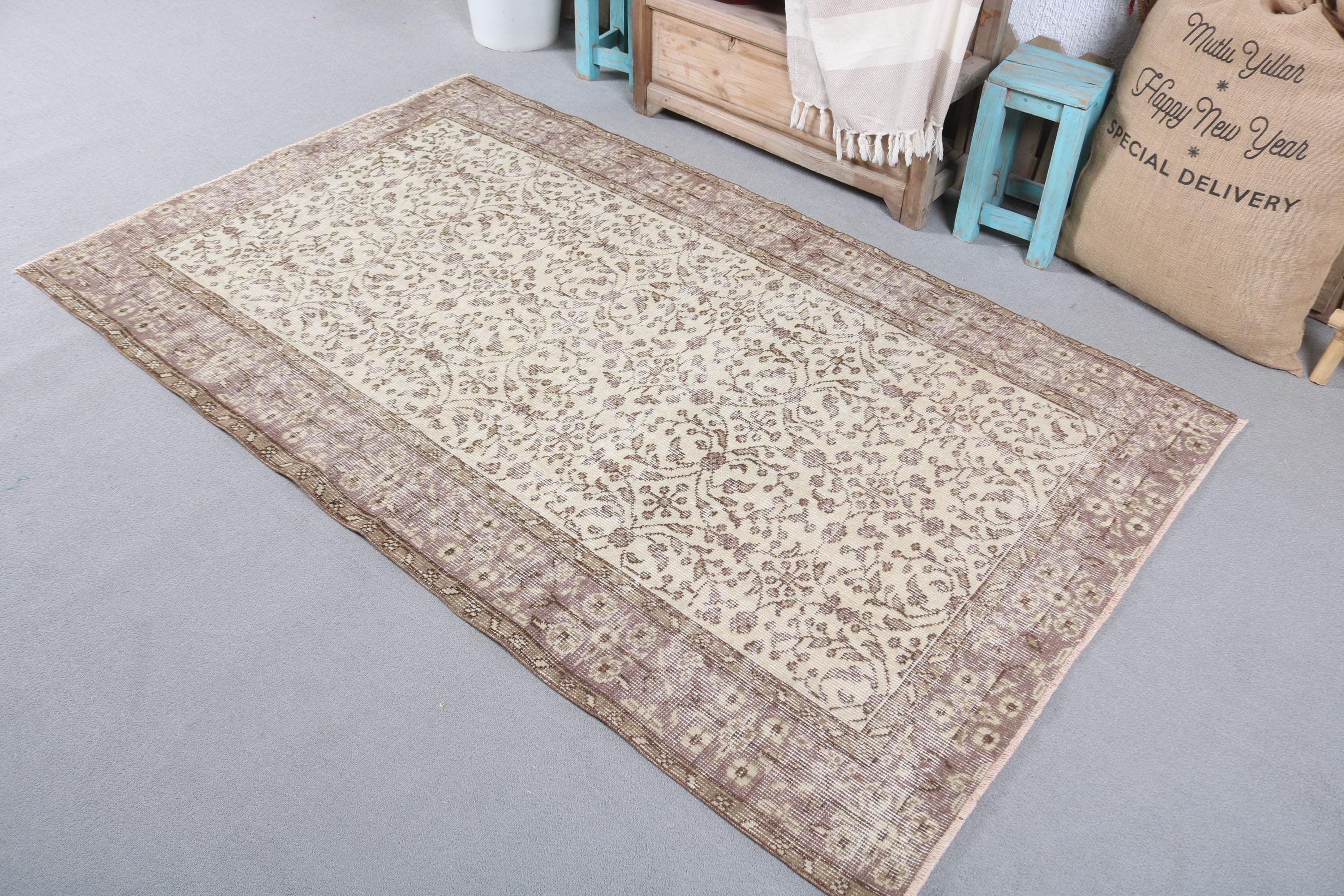 3.9x6.4 ft Area Rug, Moroccan Rug, Vintage Rugs, Luxury Rug, Beige Oriental Rugs, Turkish Rugs, Rugs for Dining Room, Floor Rugs, Boho Rugs