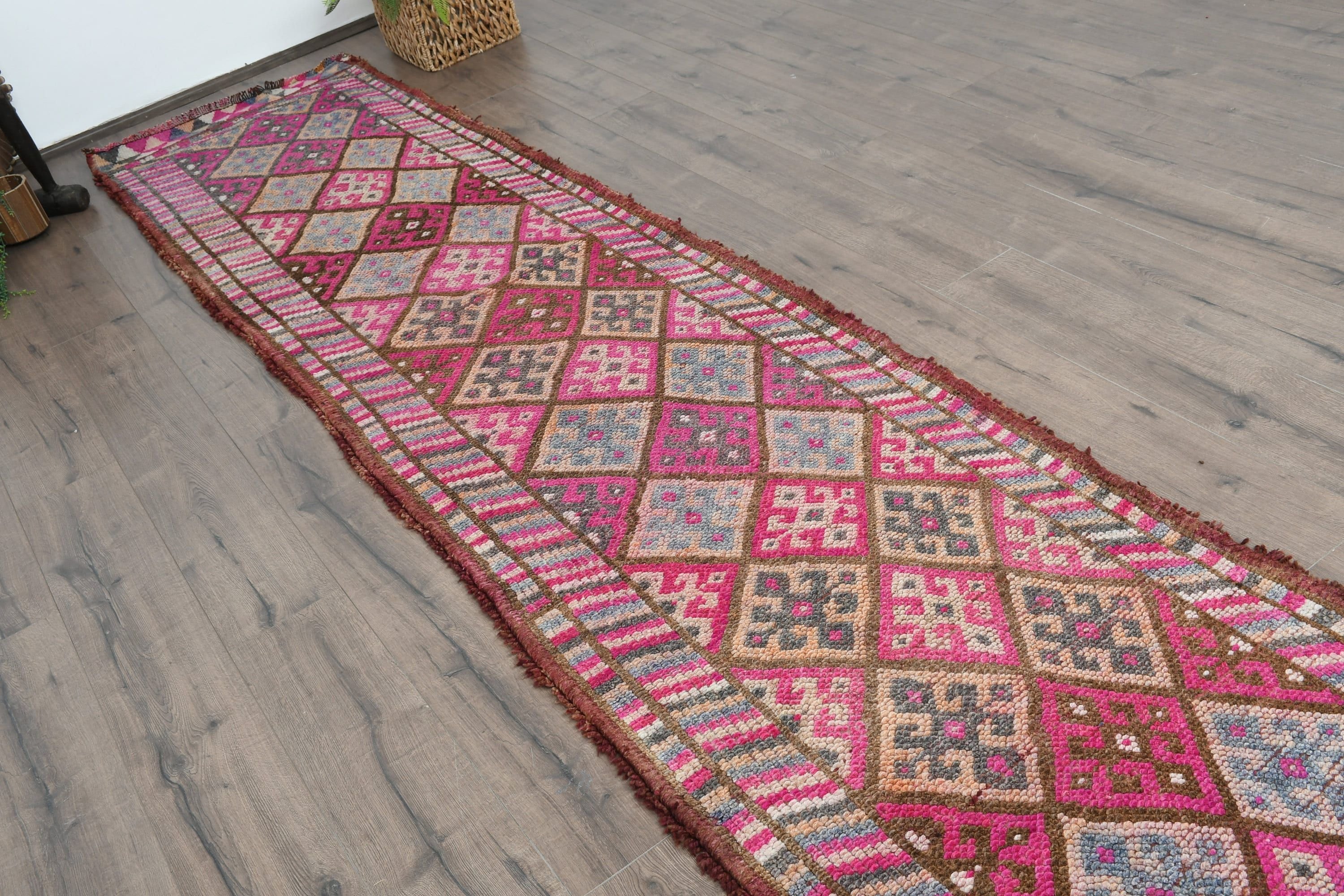 Vintage Rugs, 2.6x13 ft Runner Rugs, Pink Kitchen Rug, Corridor Rugs, Home Decor Rug, Antique Rug, Turkish Rug, Rugs for Corridor, Dorm Rug