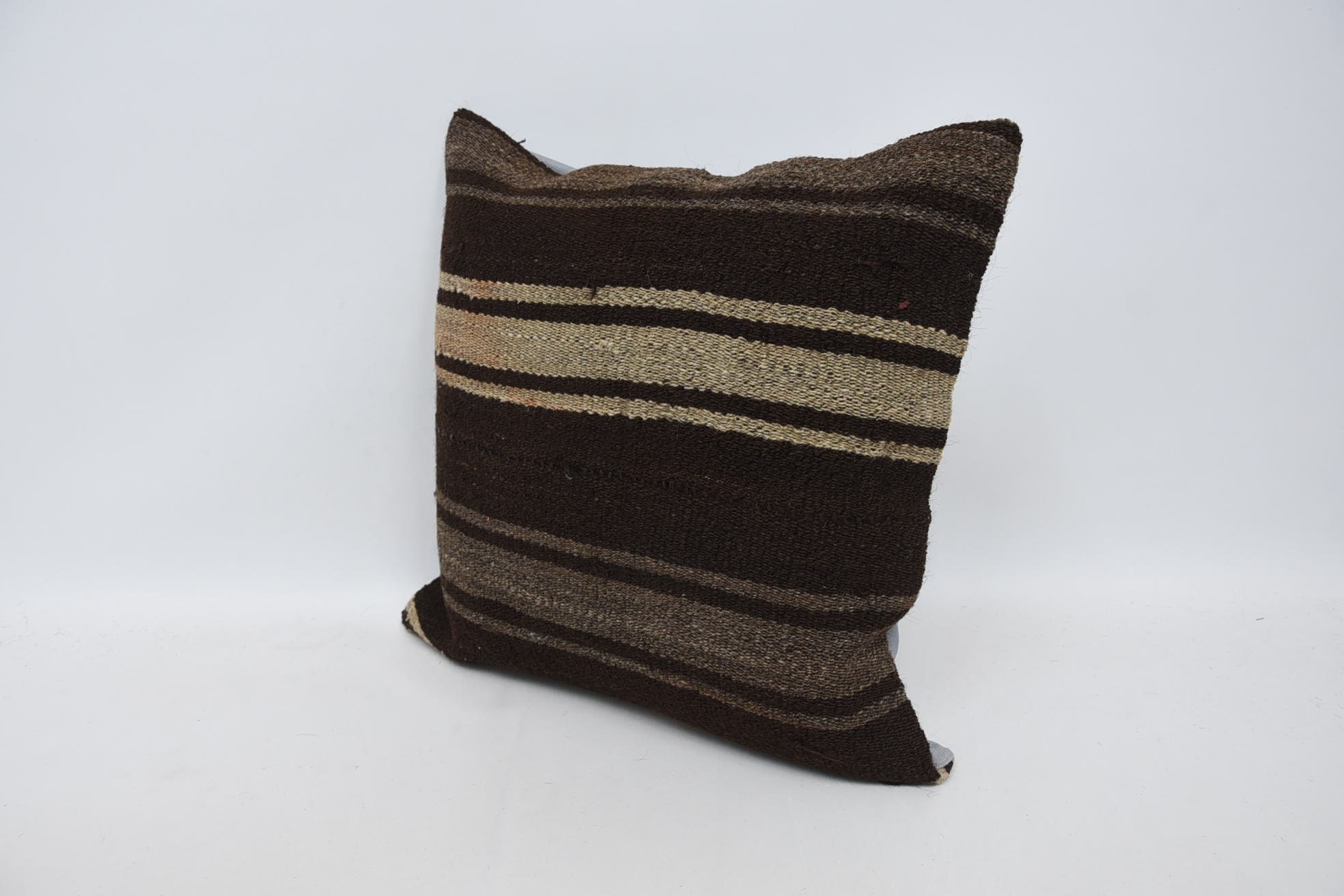 Pillow for Couch, 18"x18" Brown Cushion, Ethnical Kilim Rug Pillow, Tribal Pillow Sham, Wool Kilim Pillow Cushion, Pillow for Sofa