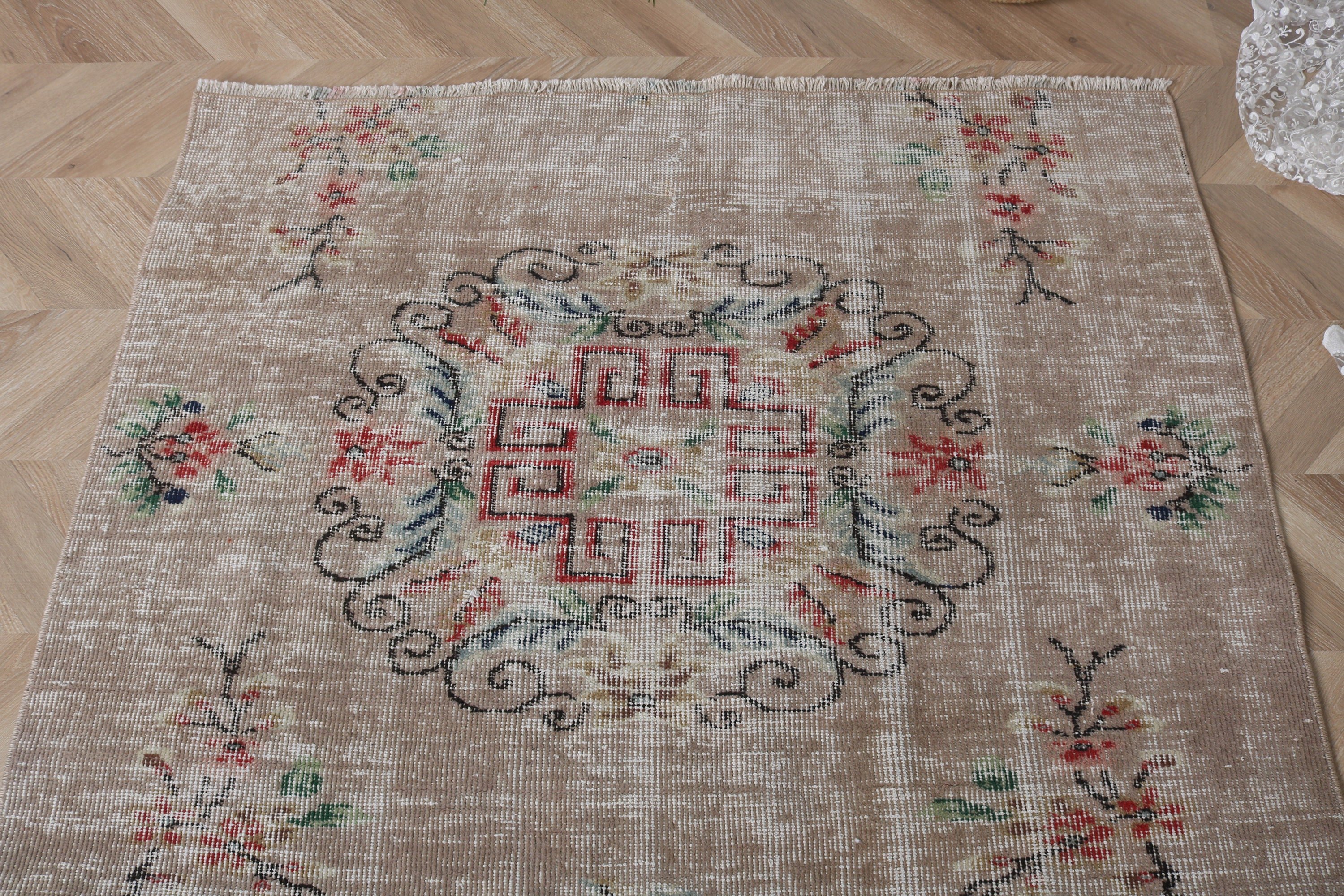 Vintage Rug, Luxury Rugs, Rugs for Door Mat, Turkish Rug, Door Mat Rug, Brown Oushak Rug, Car Mat Rug, Moroccan Rug, 3.9x3.3 ft Small Rugs