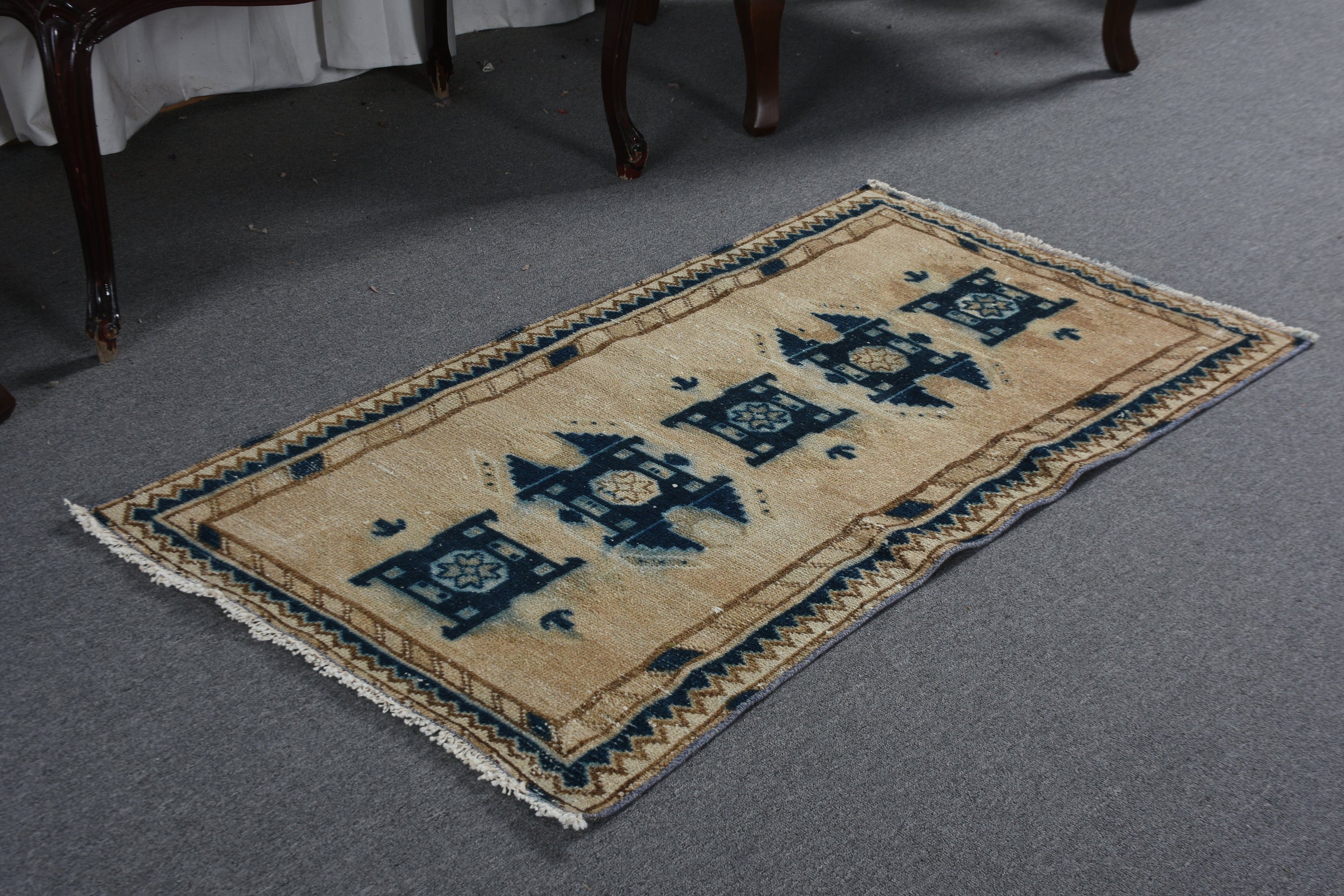 Brown  2.2x4 ft Small Rugs, Bath Rugs, Door Mat Rug, Turkish Rugs, Pale Rug, Vintage Rug, Kitchen Rug, Muted Rug, Antique Rugs