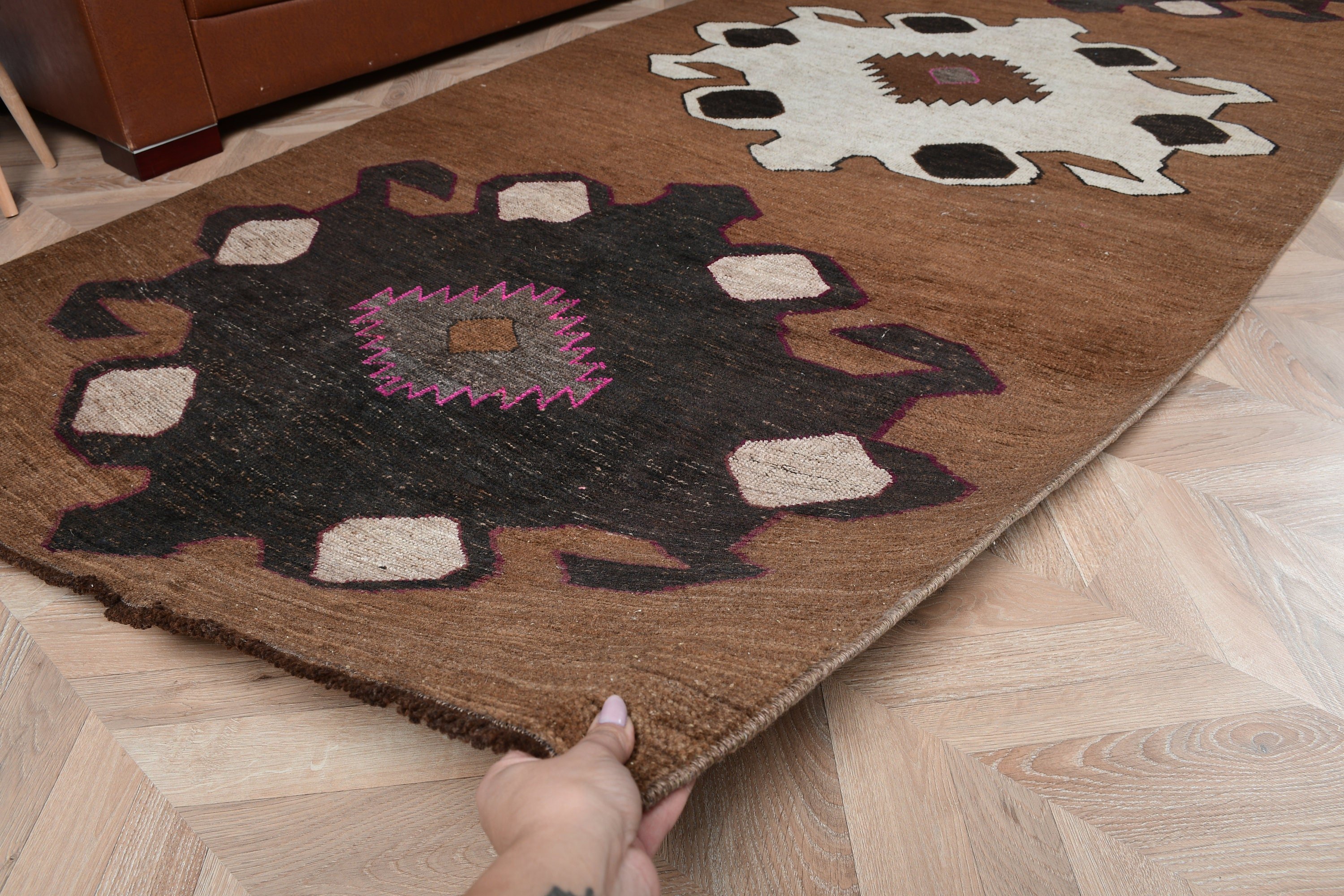 Brown Kitchen Rugs, Living Room Rugs, Bedroom Rug, Old Rug, Oriental Rugs, Oushak Rugs, 4.5x10.4 ft Large Rug, Vintage Rug, Turkish Rug