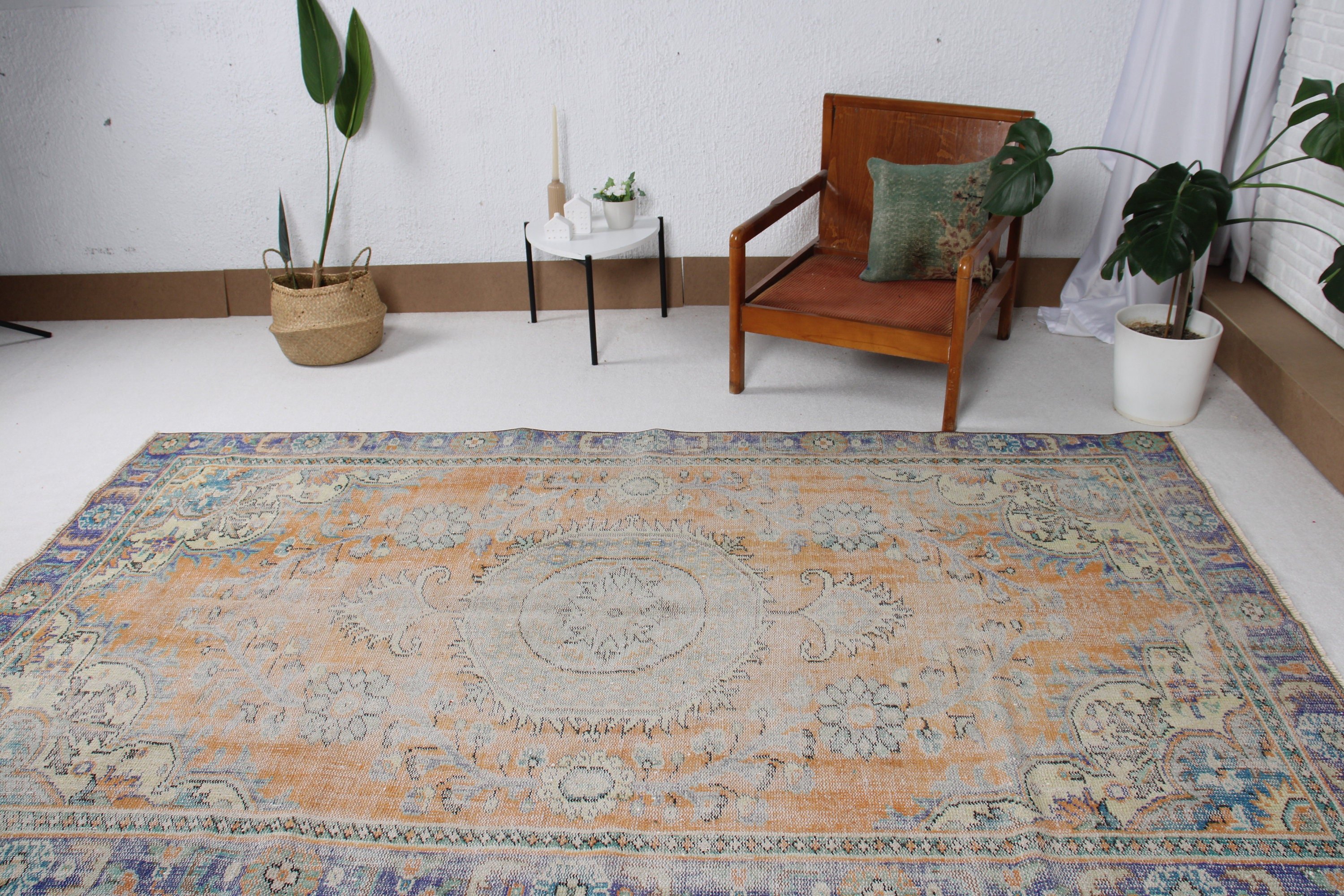 Vintage Rug, Turkish Rugs, Luxury Rugs, 5.4x9.3 ft Large Rug, Handwoven Rug, Large Oushak Rug, Salon Rugs, Orange Floor Rug, Office Rugs