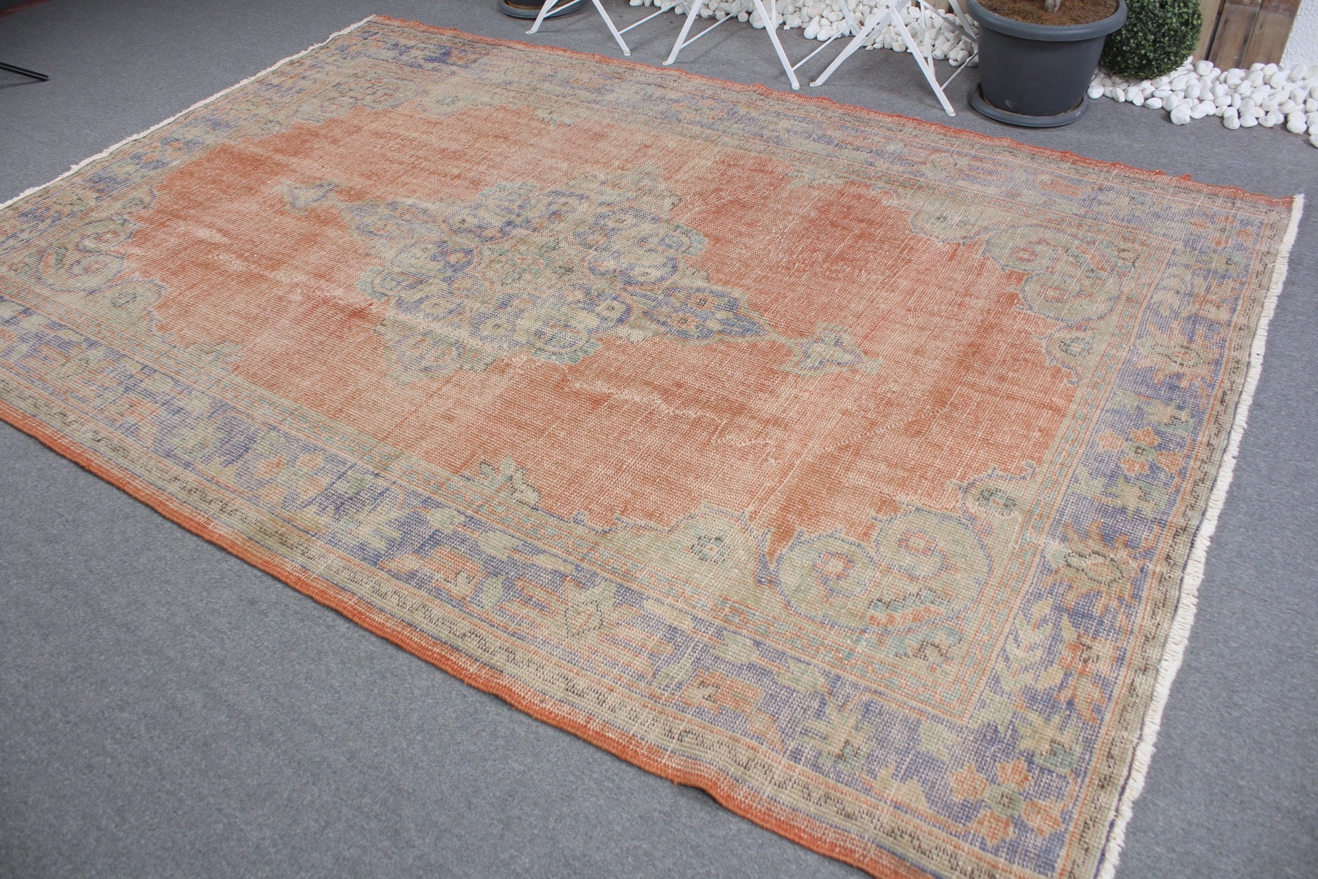 Turkish Rug, Vintage Rug, 6.6x9.8 ft Large Rug, Rugs for Bedroom, Antique Rugs, Orange Moroccan Rug, Bedroom Rug, Salon Rug, Floor Rug