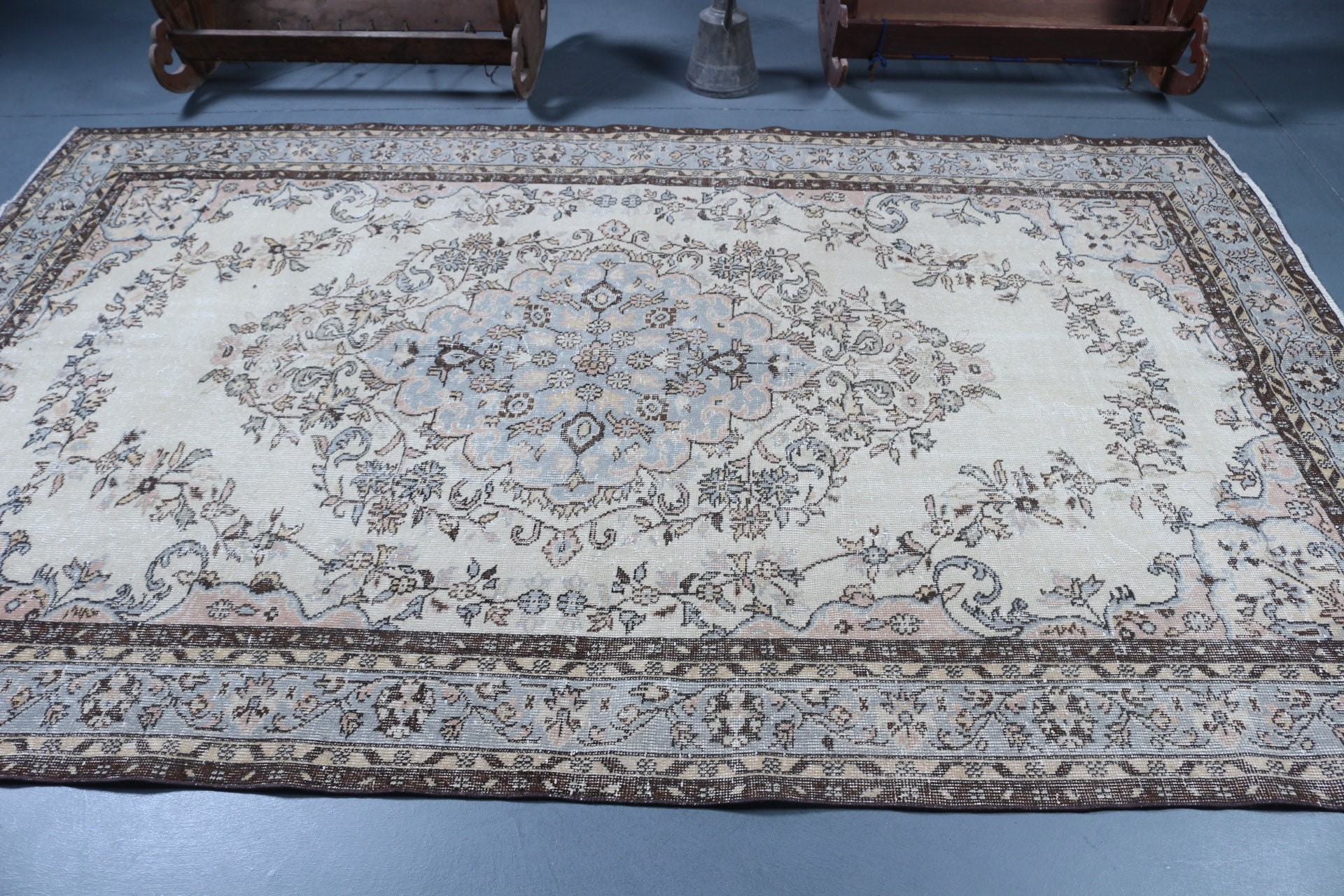 Salon Halısı, Mutfak Halısı, Yatak Odası Halısı, Vintage Dekor Halıları, Türk Halısı, Fas Halısı, Vintage Halı, Bej Antika Halı, 6.1x9.8 ft Büyük Halılar