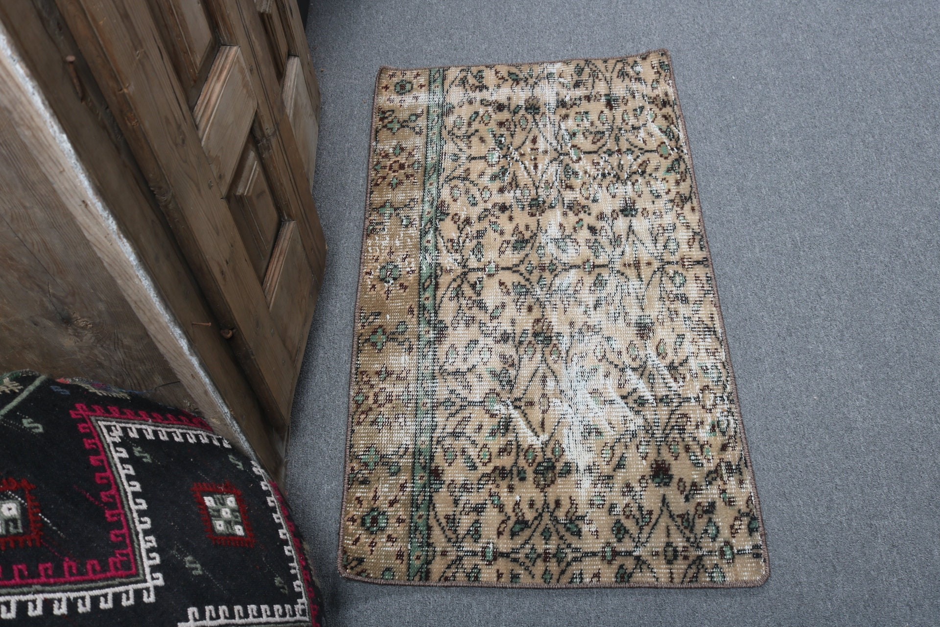 Araba Paspas Halısı, 2x3,5 ft Küçük Halı, Kahverengi Boho Halı, Vintage Halı, Türk Halısı, Araba Paspas Halıları, Yün Halı, Egzotik Halı, Yatak Odası Halısı, Banyo Halısı