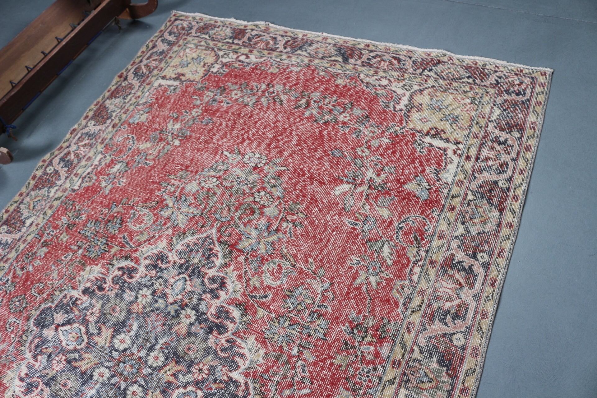 Kırmızı Yün Halı, Oryantal Halı, Salon Halısı, Vintage Halı, Yemek Odası Halıları, Türk Halıları, Ev Dekorasyonu Halıları, Soluk Halılar, 5,5x9,8 ft Büyük Halı