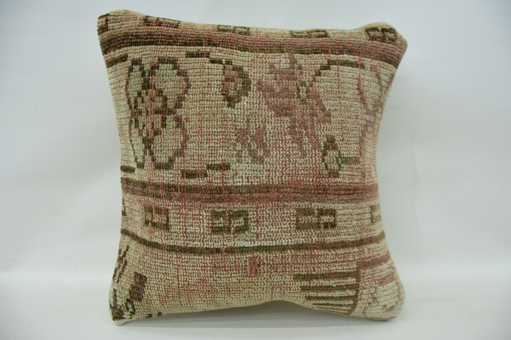 Turkish Kilim Pillow, Vintage Kilim Throw Pillow, Turkish Rugs Cushion Cover, Kilim Pillow, 16"x16" Beige Pillow
