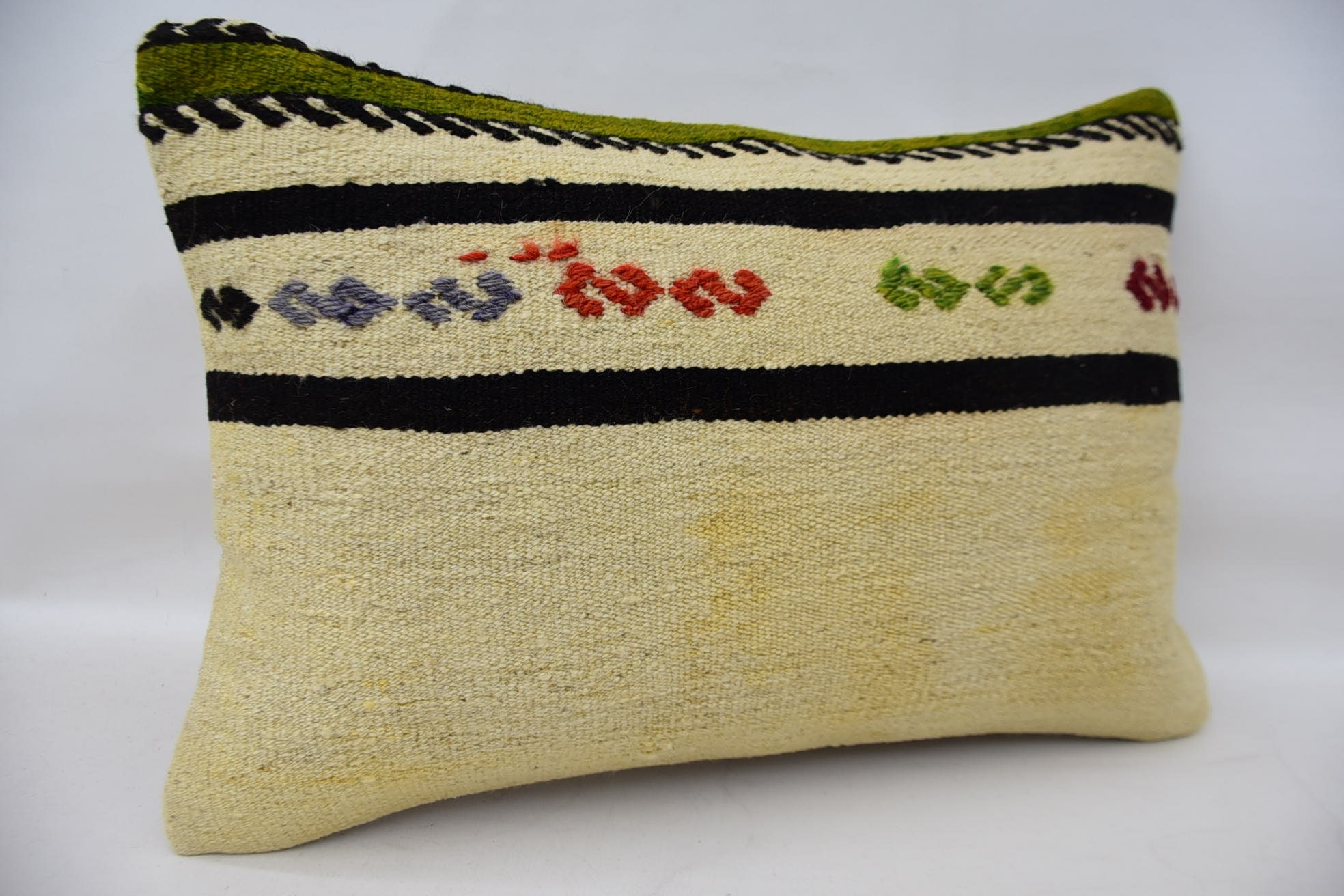 Vintage Kilim Pillow, Art Deco Pillow Sham, 16"x24" Beige Cushion Case, Office Chair Cushion Case, Turkish Kilim Pillow, Gift Pillow