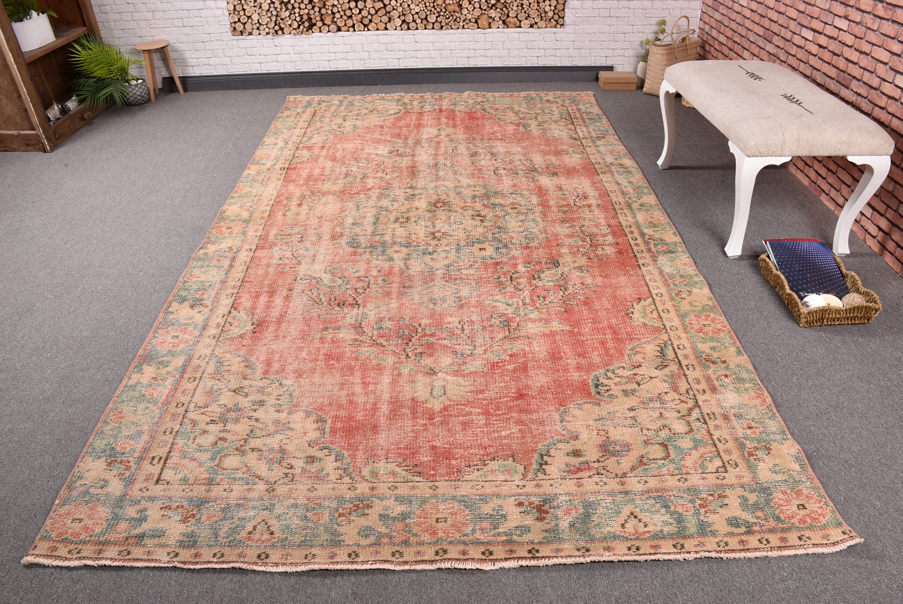 Salon Rugs, Large Boho Rug, Aesthetic Rugs, Turkish Rug, Oriental Rugs, Red Modern Rugs, Bedroom Rug, Vintage Rugs, 5.8x10.4 ft Large Rug