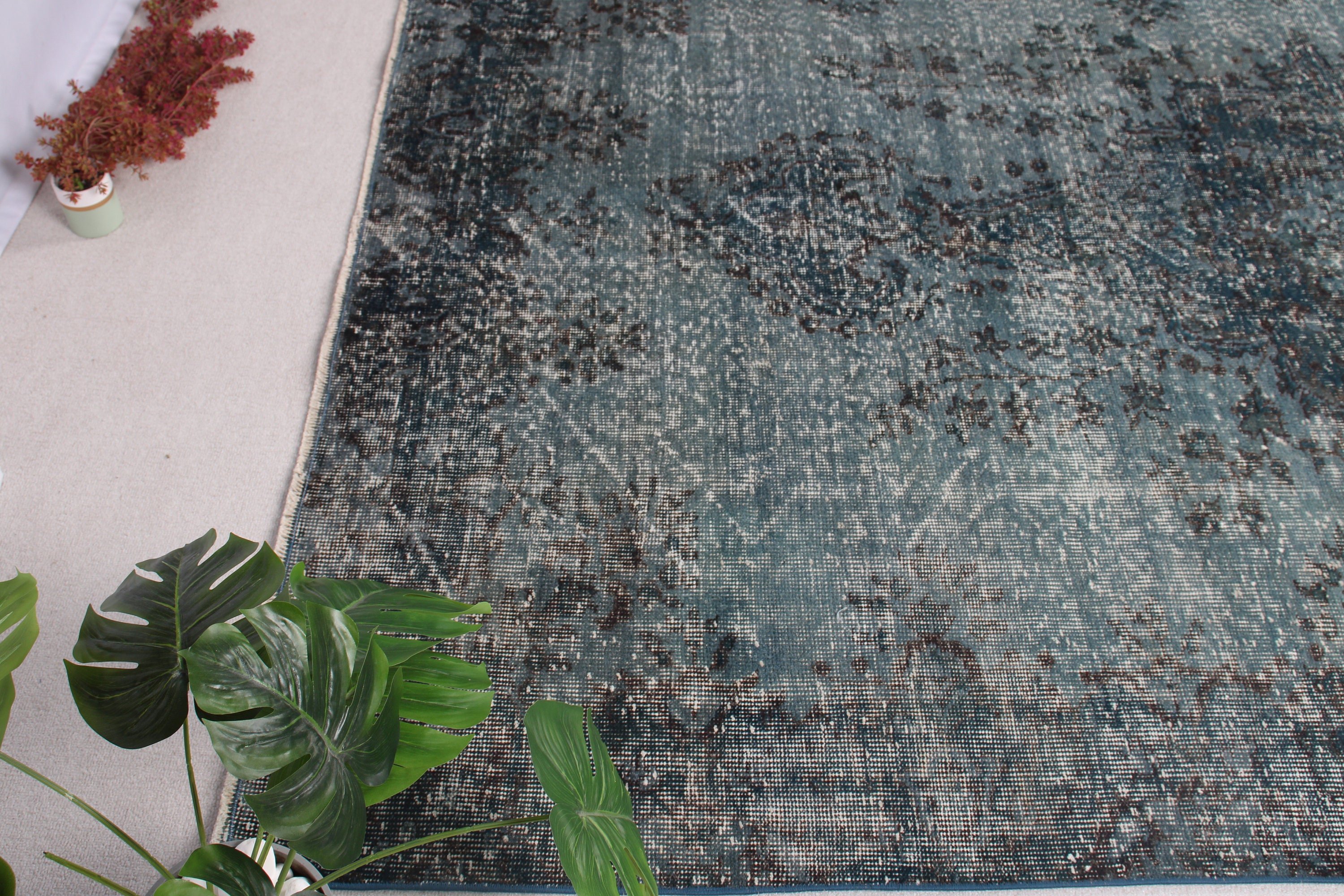 Vintage Rugs, Turkish Rug, Office Rug, 5.4x8.8 ft Large Rug, Floor Rug, Living Room Rug, Oushak Rug, Blue Kitchen Rug, Large Vintage Rugs