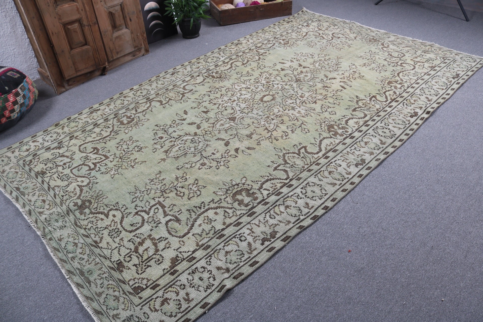 Bedroom Rug, Ethnic Rugs, Salon Rugs, Turkish Rug, Vintage Rugs, 5.6x10.3 ft Large Rug, Kitchen Rug, Oriental Rugs, Green Floor Rug