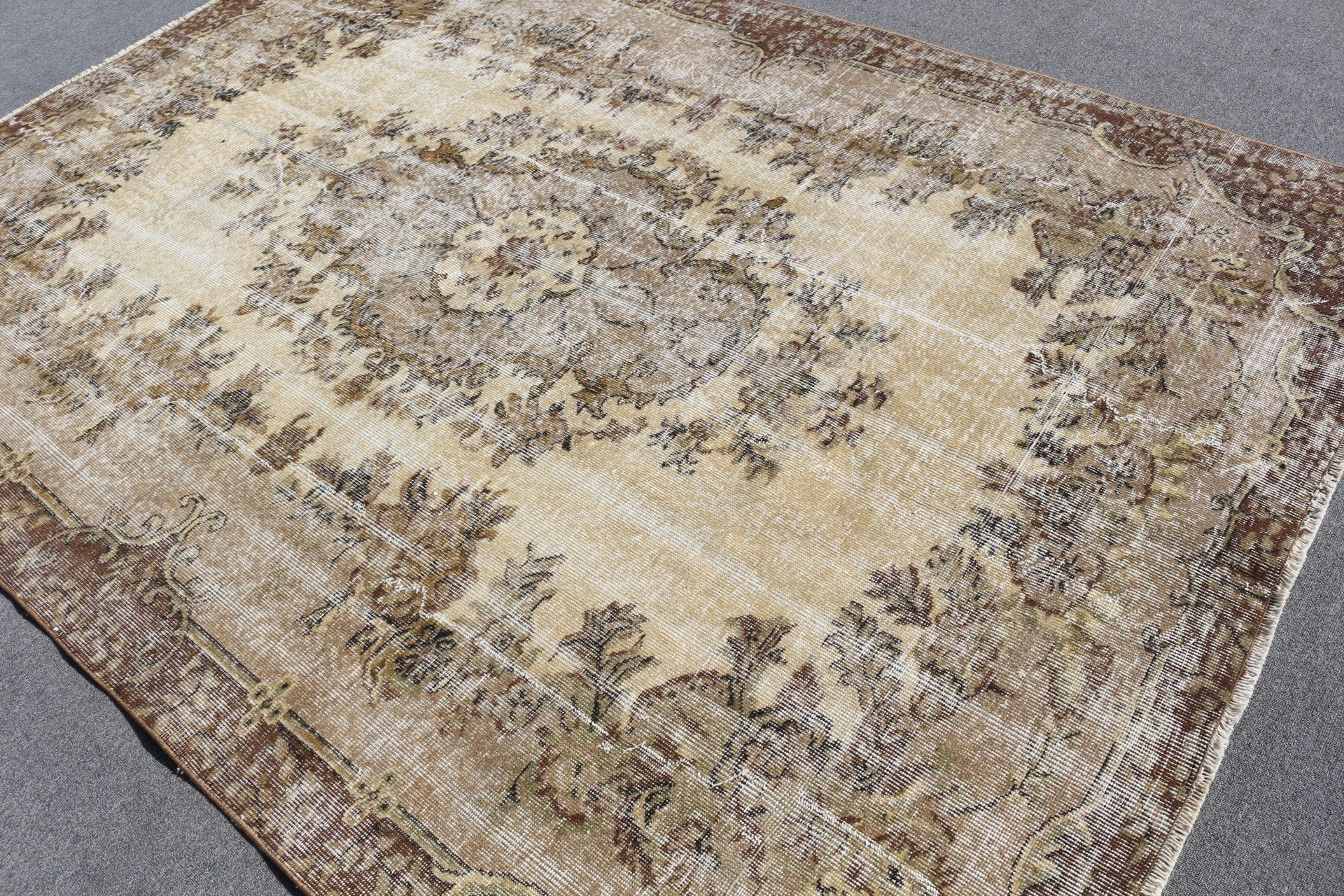 Cool Rugs, Bedroom Rug, Turkish Rug, 6.7x9.3 ft Large Rugs, Eclectic Rug, Dining Room Rug, Beige Floor Rug, Vintage Rug