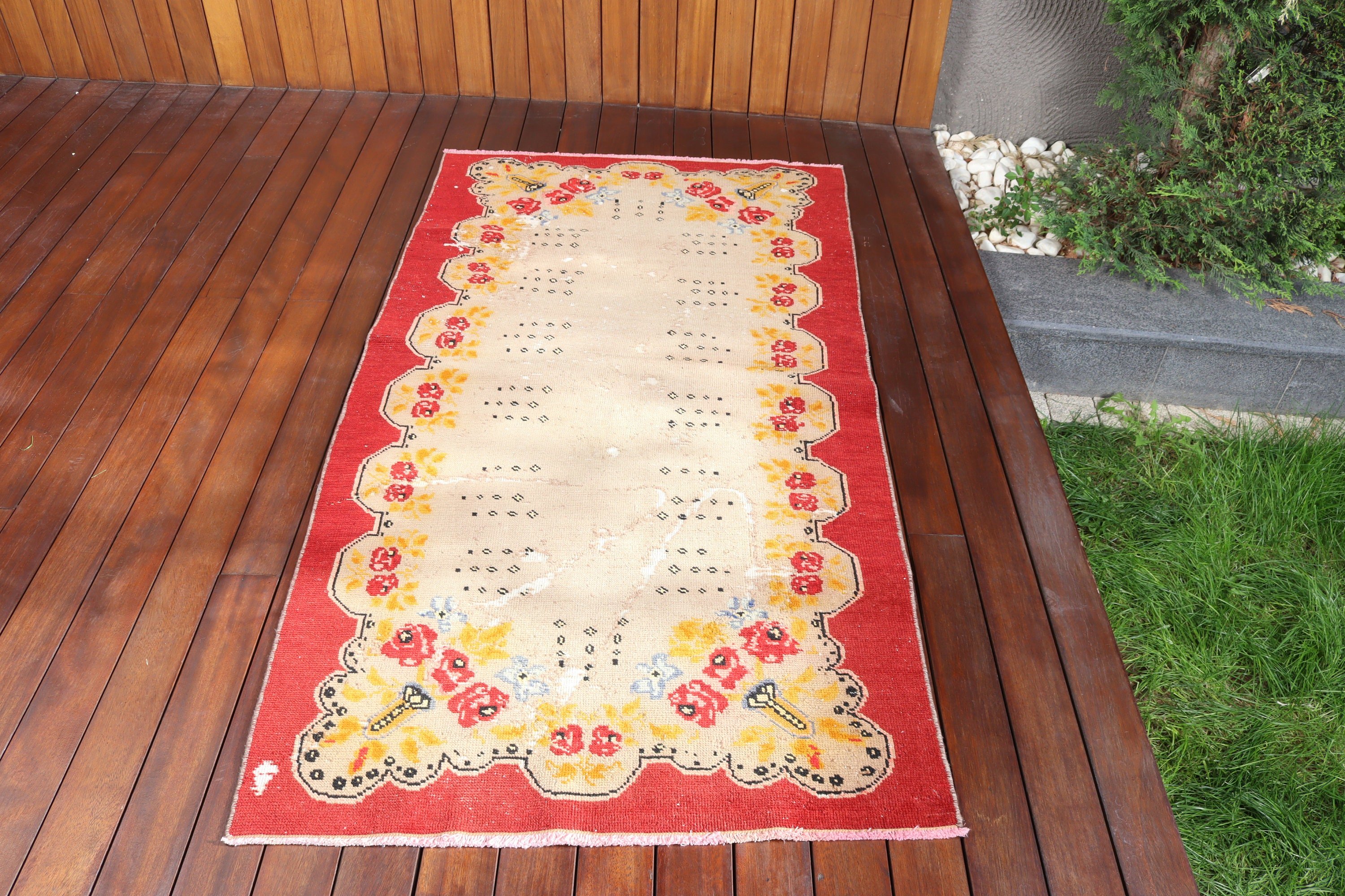 Türk Halısı, Antika Halı, Vintage Halılar, 3x5.6 ft Vurgulu Halılar, Dekoratif Halılar, Yatak Odası Halısı, Bej Nötr Halılar, Fas Halıları