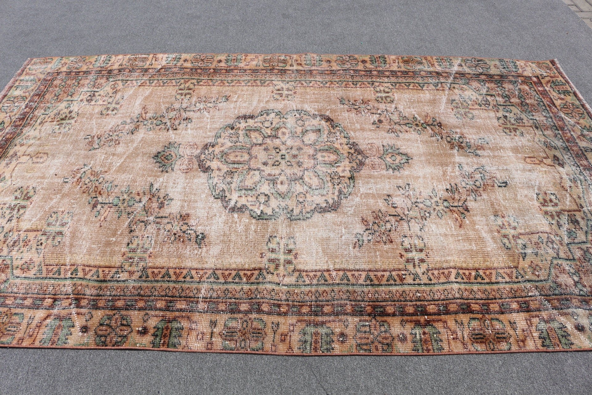 Yatak Odası Halıları, Yemek Odası Halısı, Yün Halı, Oushak Halısı, Salon Halıları, 5.7x9.5 ft Büyük Halı, Turuncu Fas Halısı, Vintage Halı, Türk Halıları