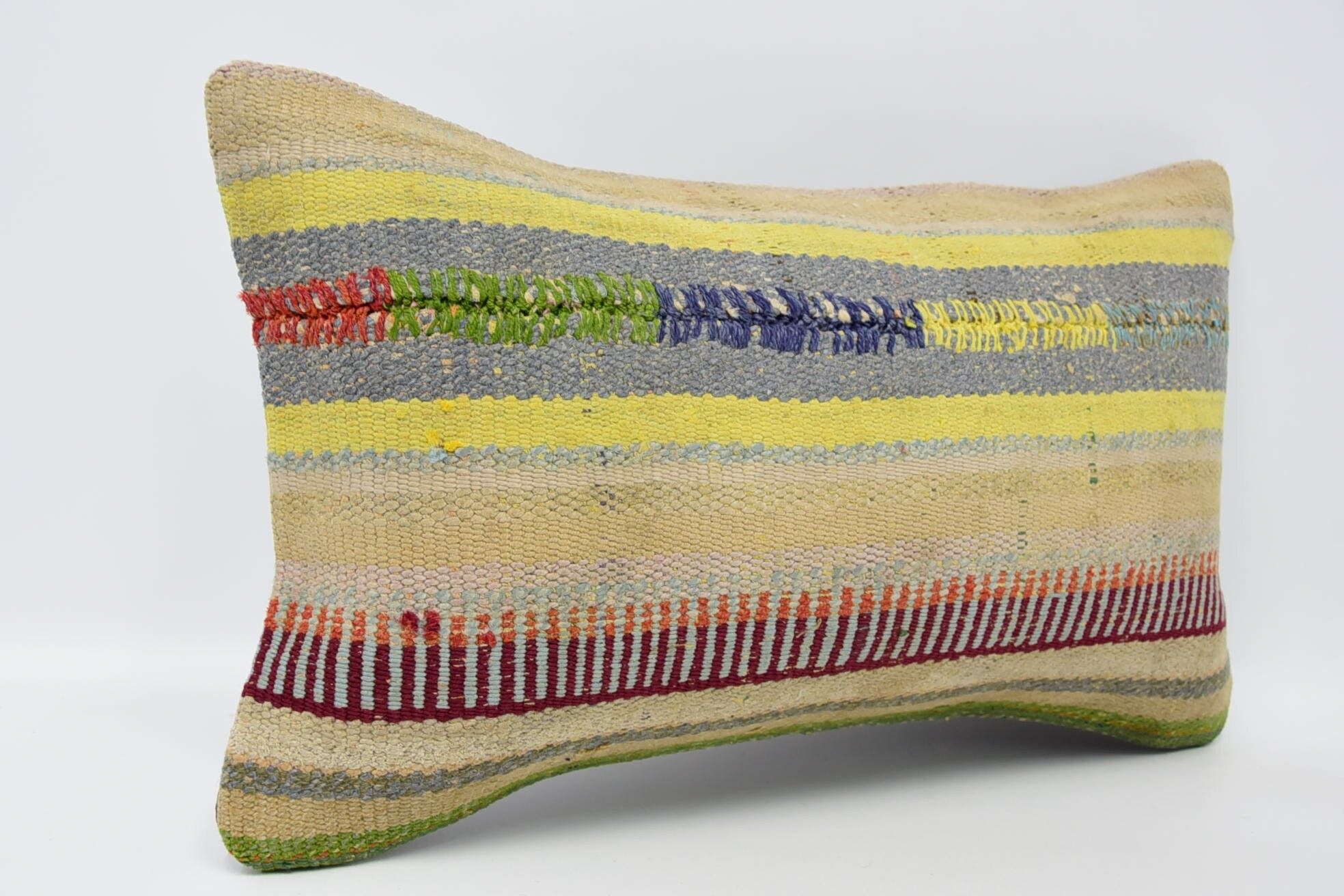 Handmade Kilim Cushion, 12"x20" Beige Cushion Cover, Kilim Pillow Cover, Turkish Kilim Pillow, Decorative Bolster Pillow Sham