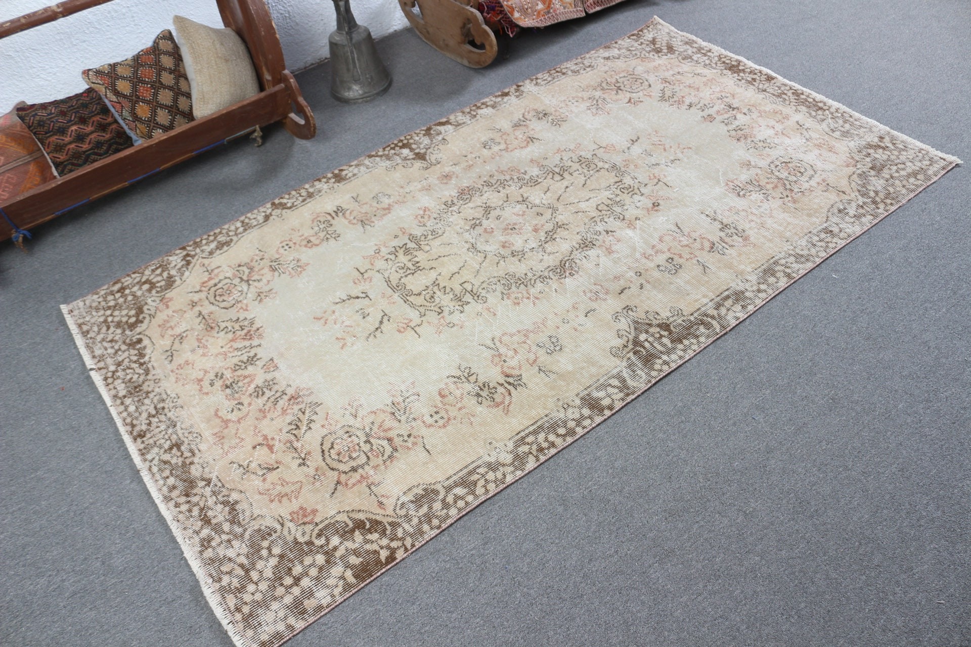 Beige  3.7x6.8 ft Area Rug, Vintage Rug, Floor Rugs, Turkish Rug, Indoor Rug, Cool Rug, Rugs for Indoor, Boho Area Rug Rugs