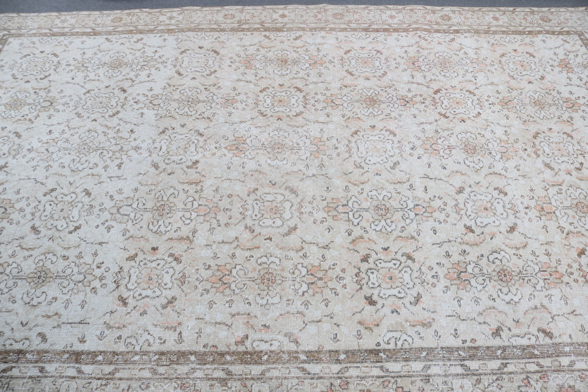 Türk Halısı, 6.3x10.5 ft Büyük Halılar, Büyük Oushak Halıları, Mutfak Halıları, Büyük Vintage Halı, Bej Yün Halı, Anadolu Halıları, Vintage Halı