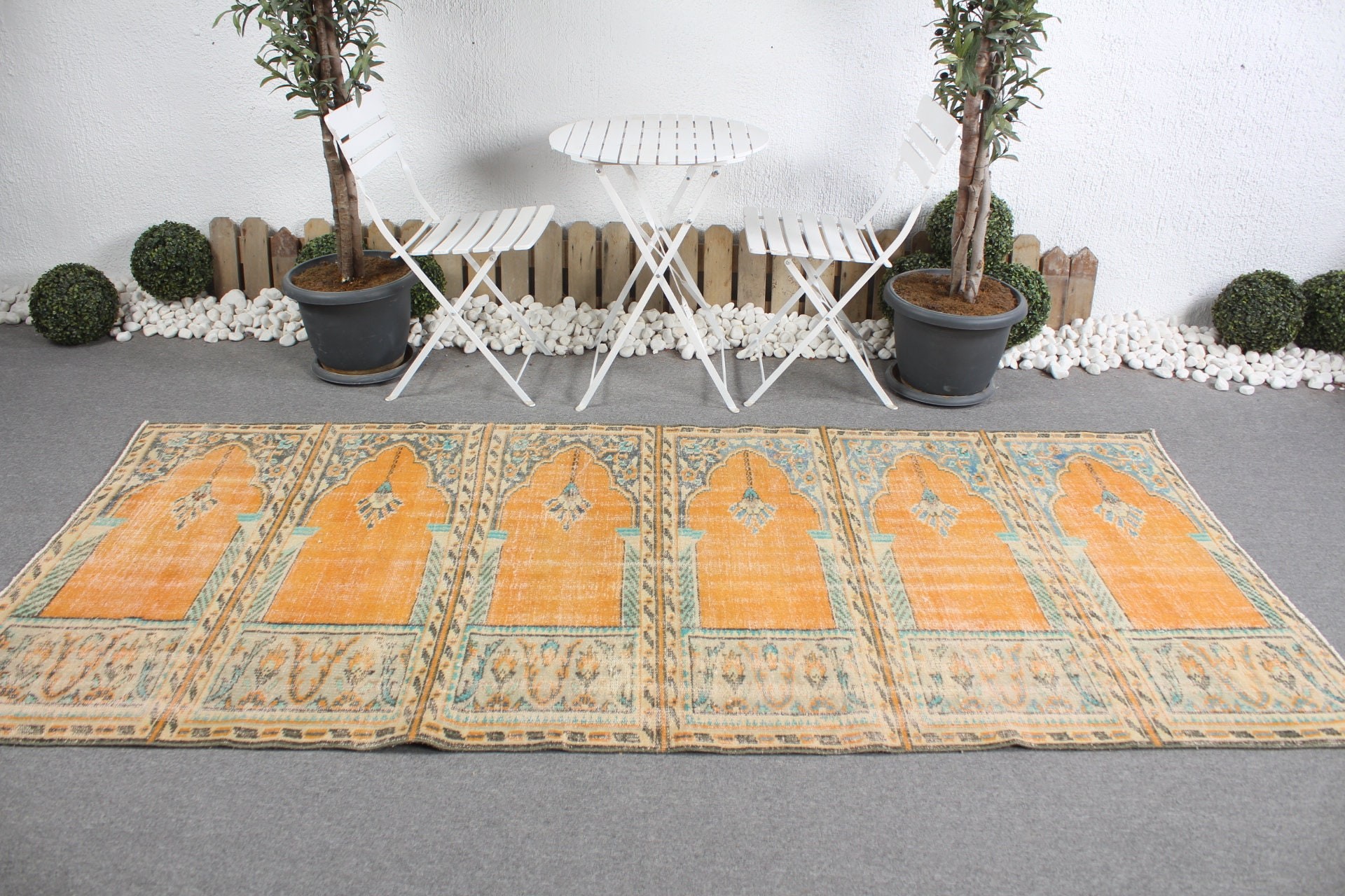 Sarı Yün Halılar, Yer Halıları, Vintage Halı, 4,2x9,2 ft Alan Halısı, Alan Halıları, Sanat Halıları, Türk Halısı, İç Mekan Halısı, Yatak Odası Halısı, Oryantal Halı