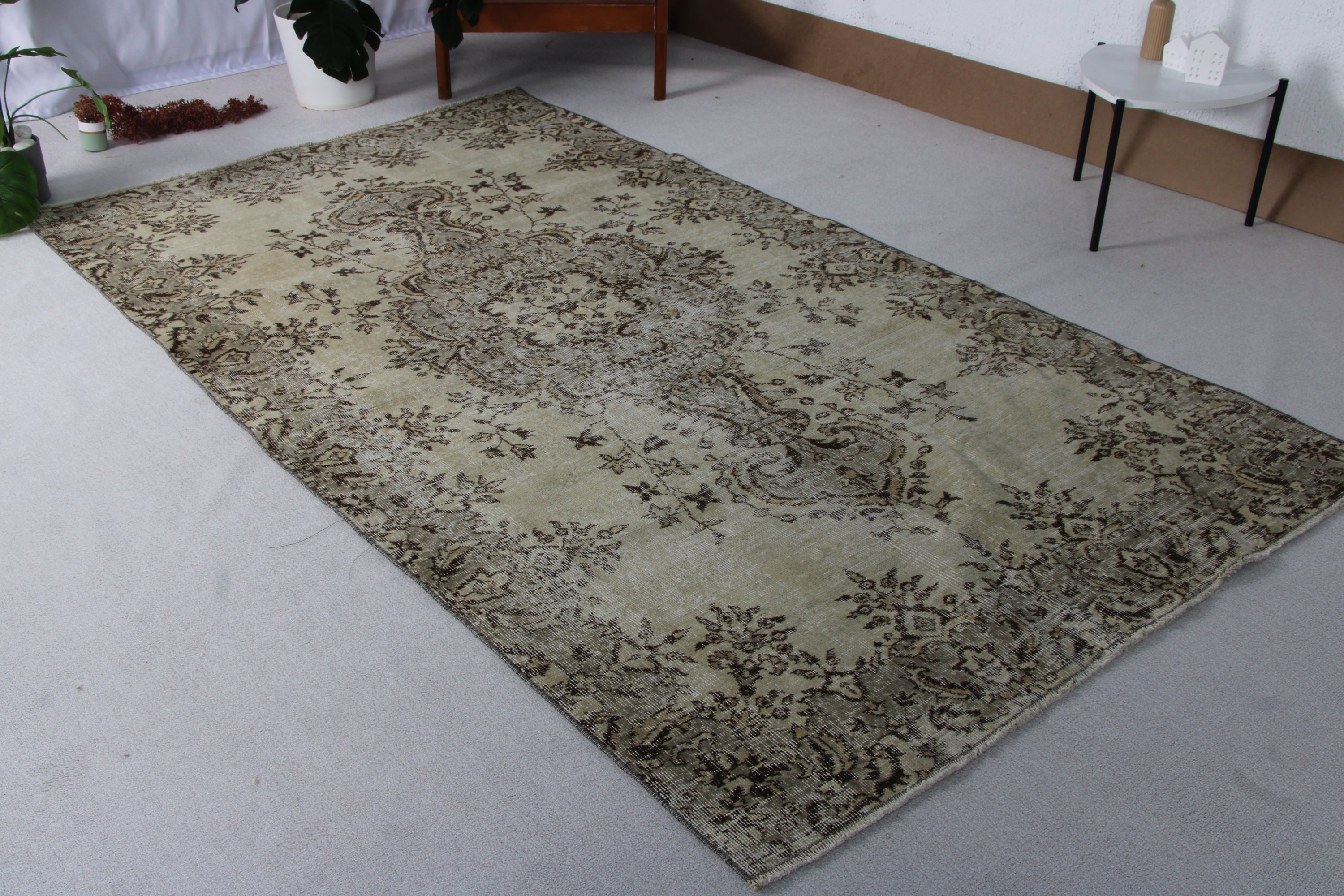 Büyük Oushak Halıları, Vintage Halılar, Bej 4.9x8.7 ft Büyük Halı, Yatak Odası Halısı, Türk Halısı, Ofis Halıları, Havalı Halılar, Fas Halıları