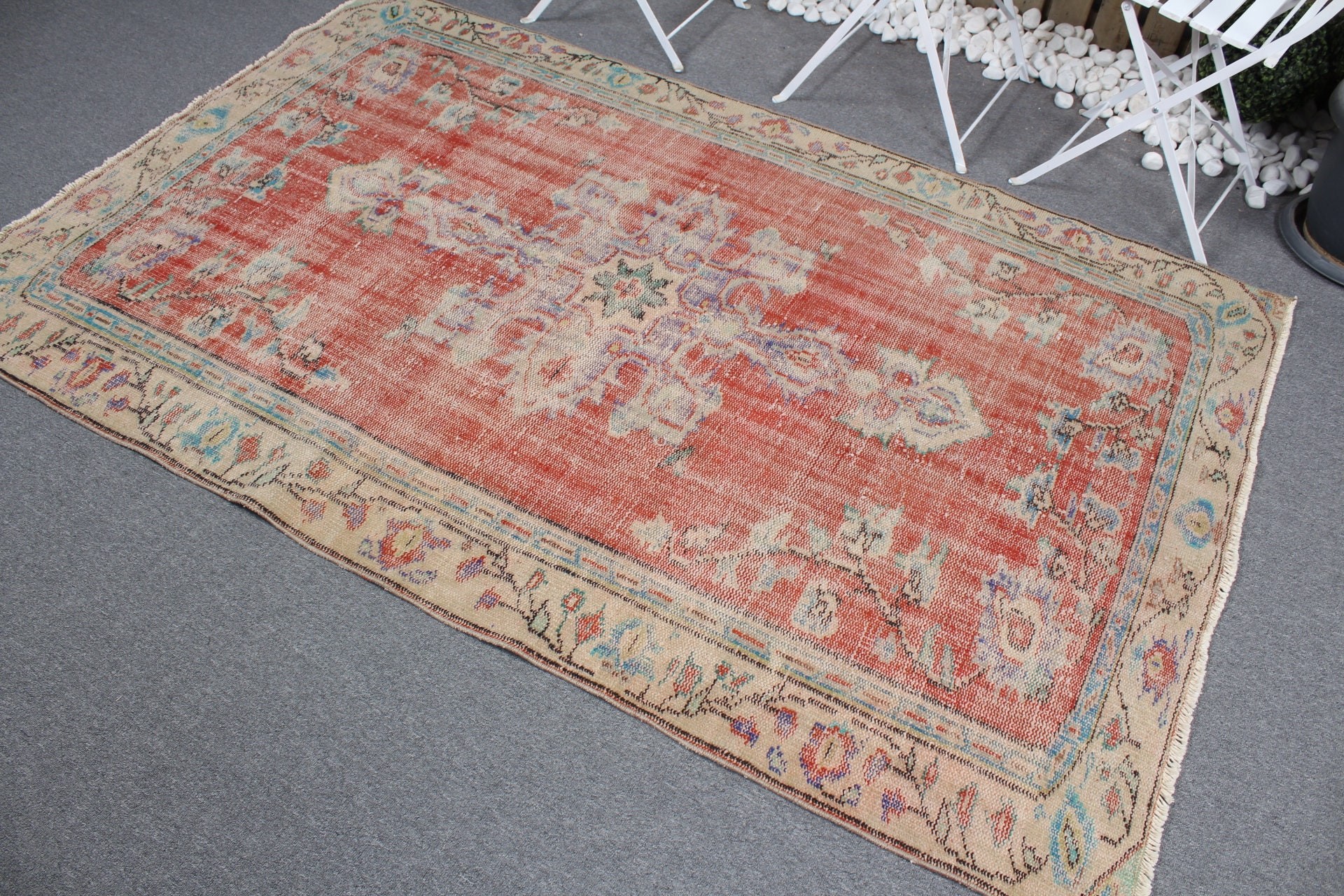 Floor Rugs, Turkish Rug, Red Oriental Rug, Bedroom Rug, Dining Room Rug, Rugs for Dining Room, 4.7x7 ft Area Rug, Oushak Rug, Vintage Rugs