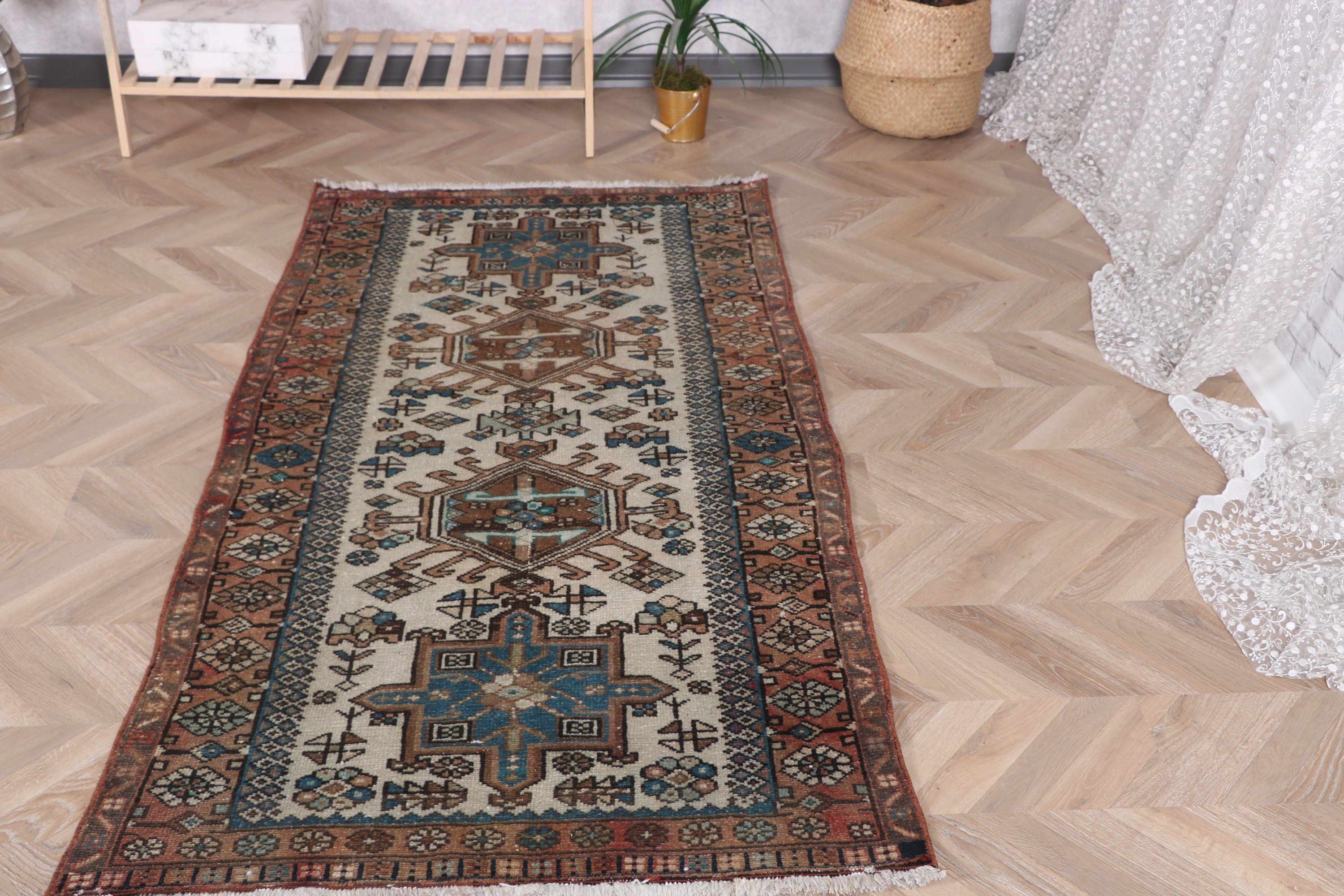 Giriş Halısı, Vintage Vurgulu Halılar, 3.1x6.1 ft Vurgulu Halı, Açıklama Halıları, Geometrik Halılar, Vintage Halılar, Türk Halıları, Kahverengi Düz Dokuma Halılar